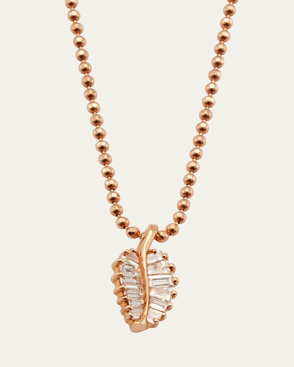 18k Rose Gold Diamond Baguette Palm Leaf Necklace