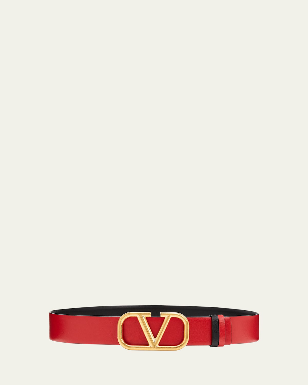 Valentino V-logo Signature Reversible Leather H30 Belt In Nero / Rouge