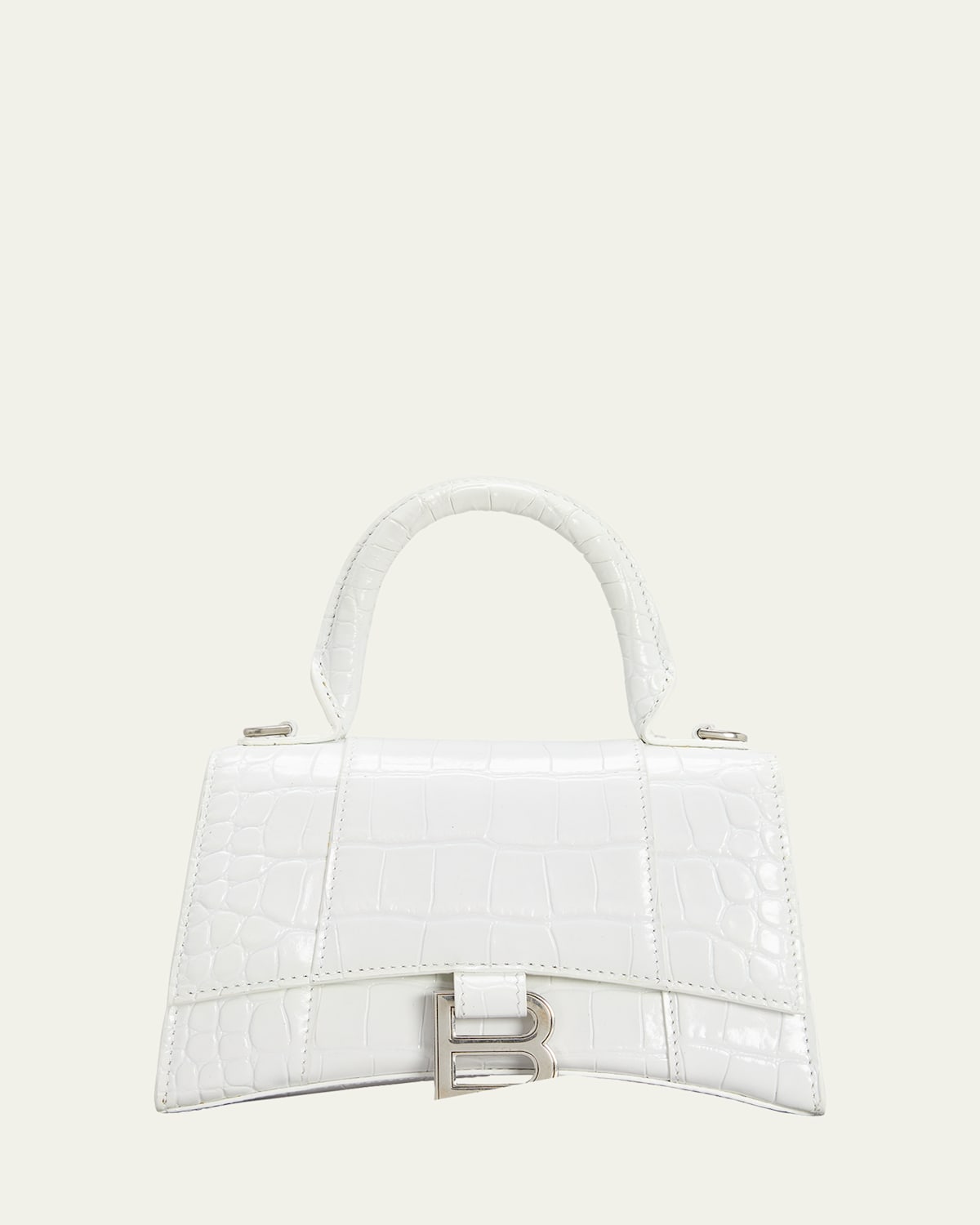 Balenciaga Hour Xs Crocodile-embossed Top-handle Bag In White