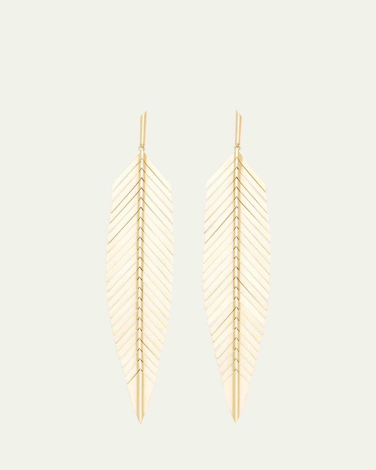 18K Yellow Gold Large Feather Drop Earrings