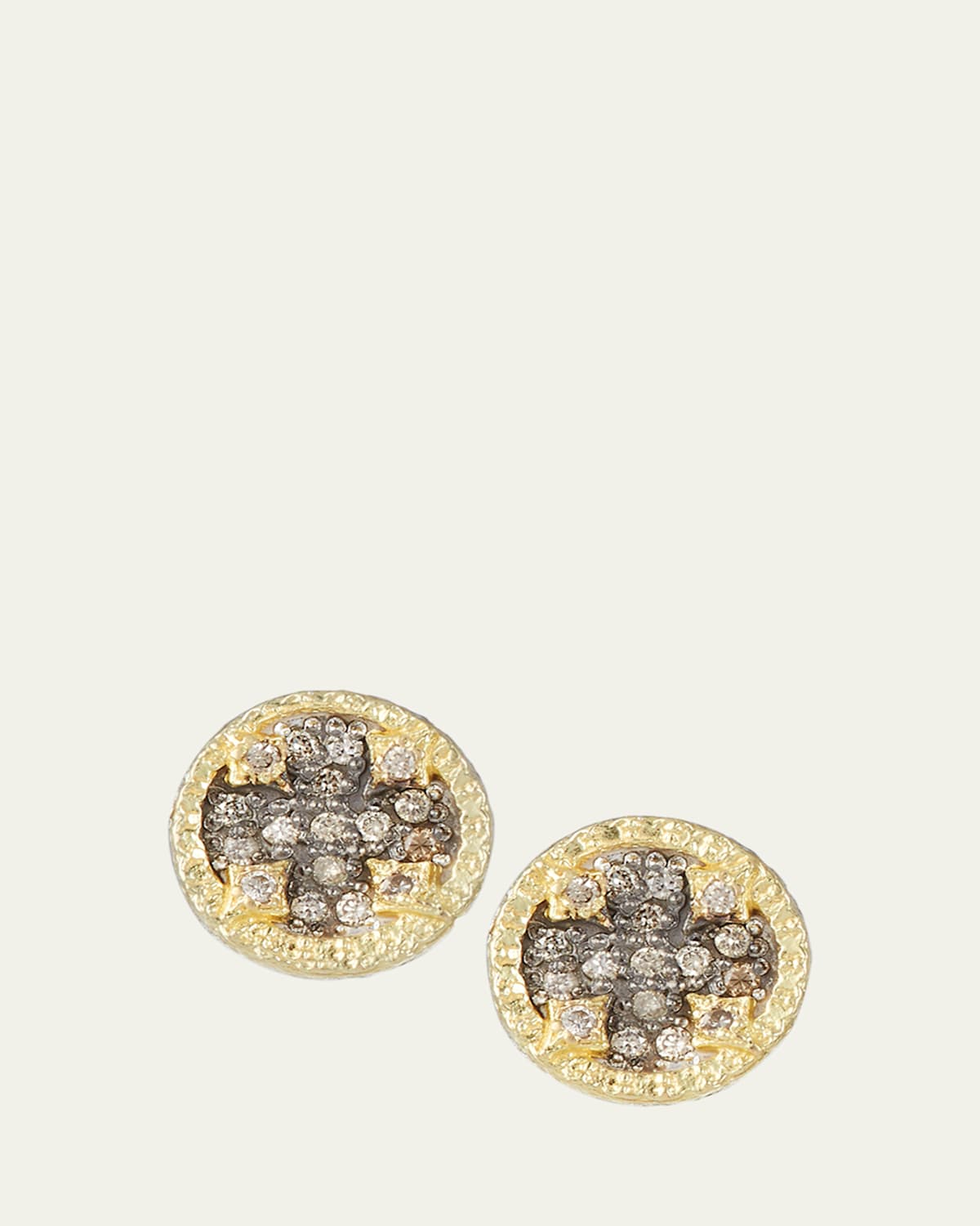 Old World Diamond Pave Stud Earrings w/ 18k Gold