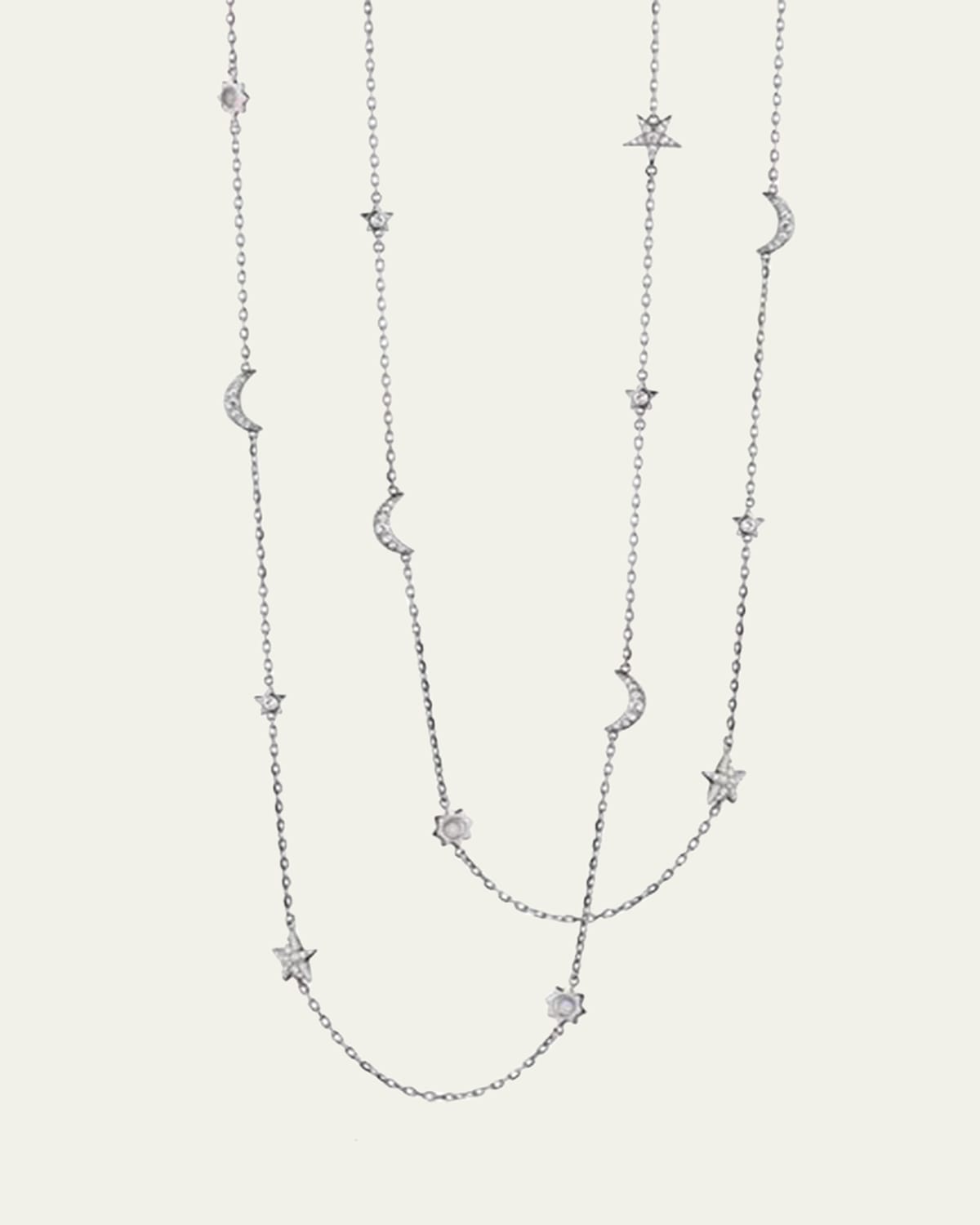 Silvertone My Sun Moon And Stars 40 Necklace With Moonstones And White Sapphires