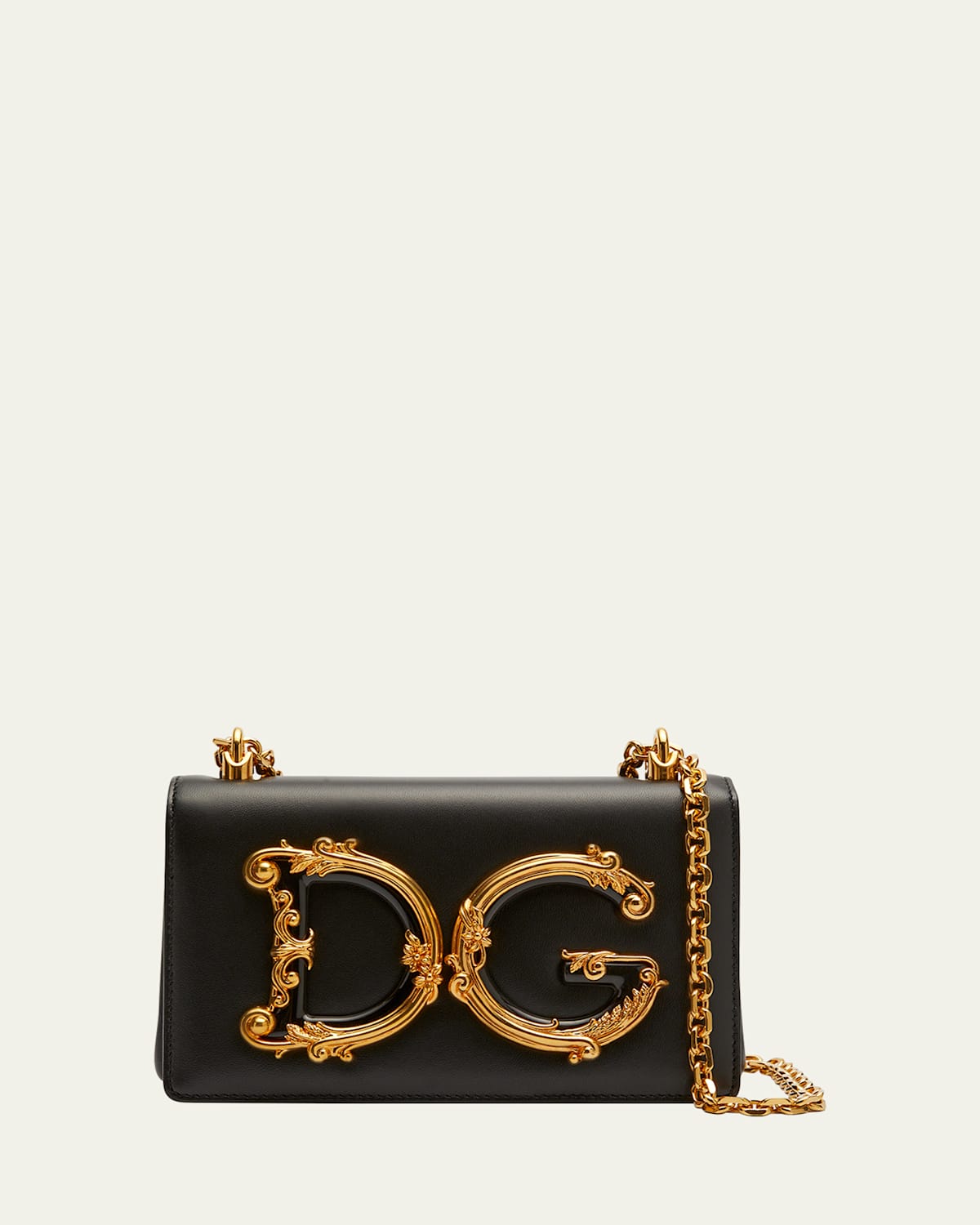 Dolce & Gabbana Baroque Small Leather Crossbody Bag In Black