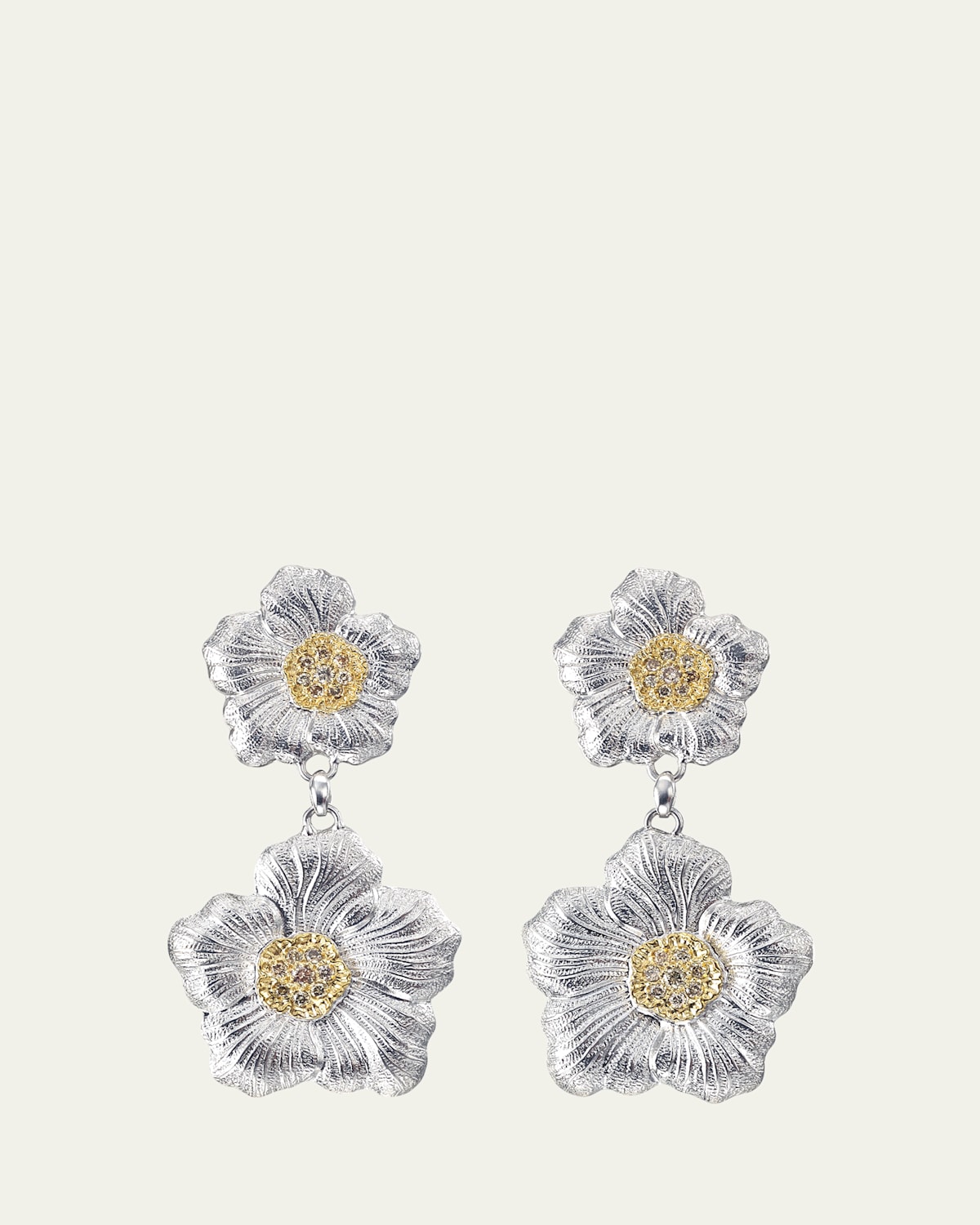 Blossoms Gardenia Silver, Gold and Brown Diamond Pendant Earrings