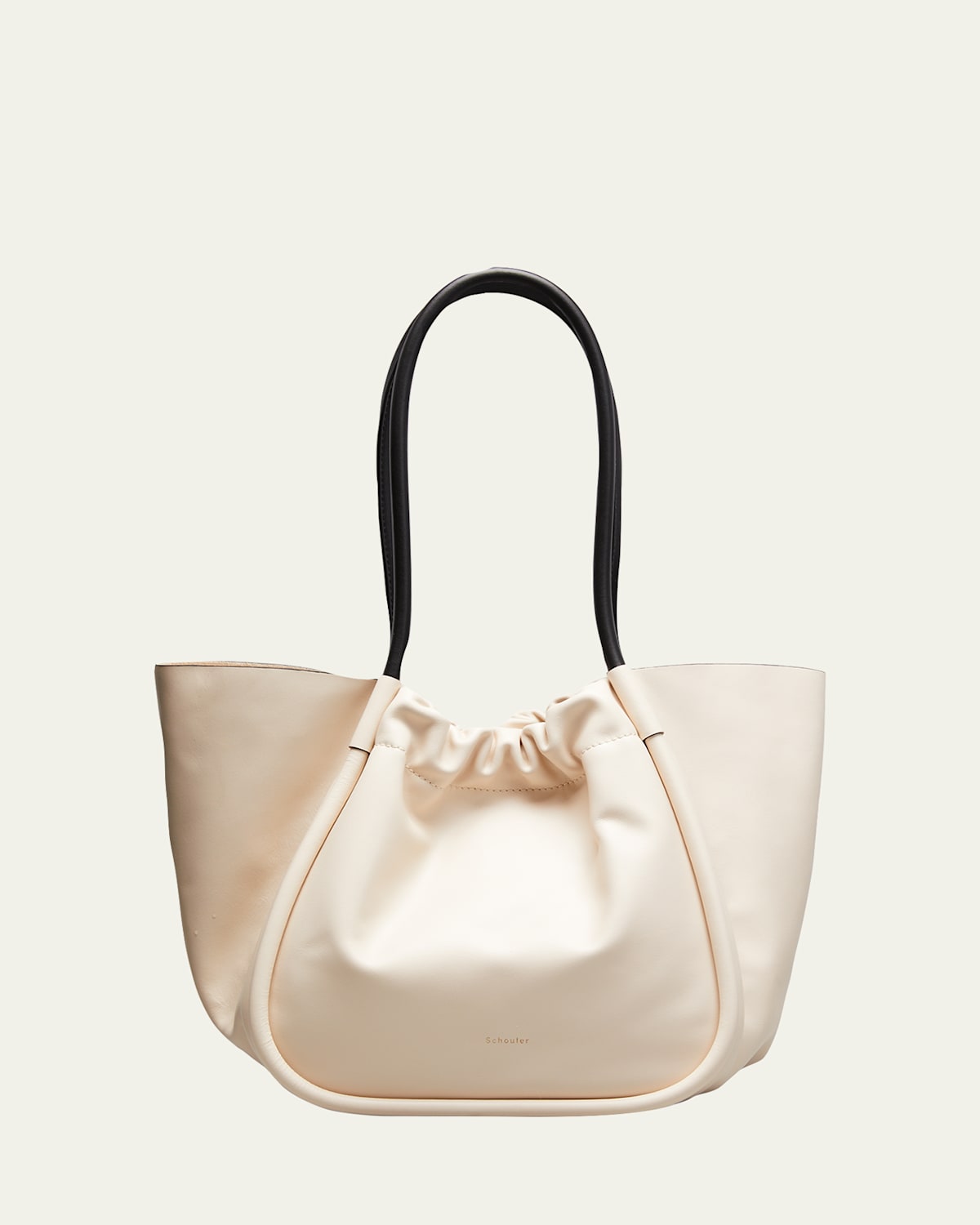 Proenza Schouler Large Ruched Smooth Leather Tote Bag In White