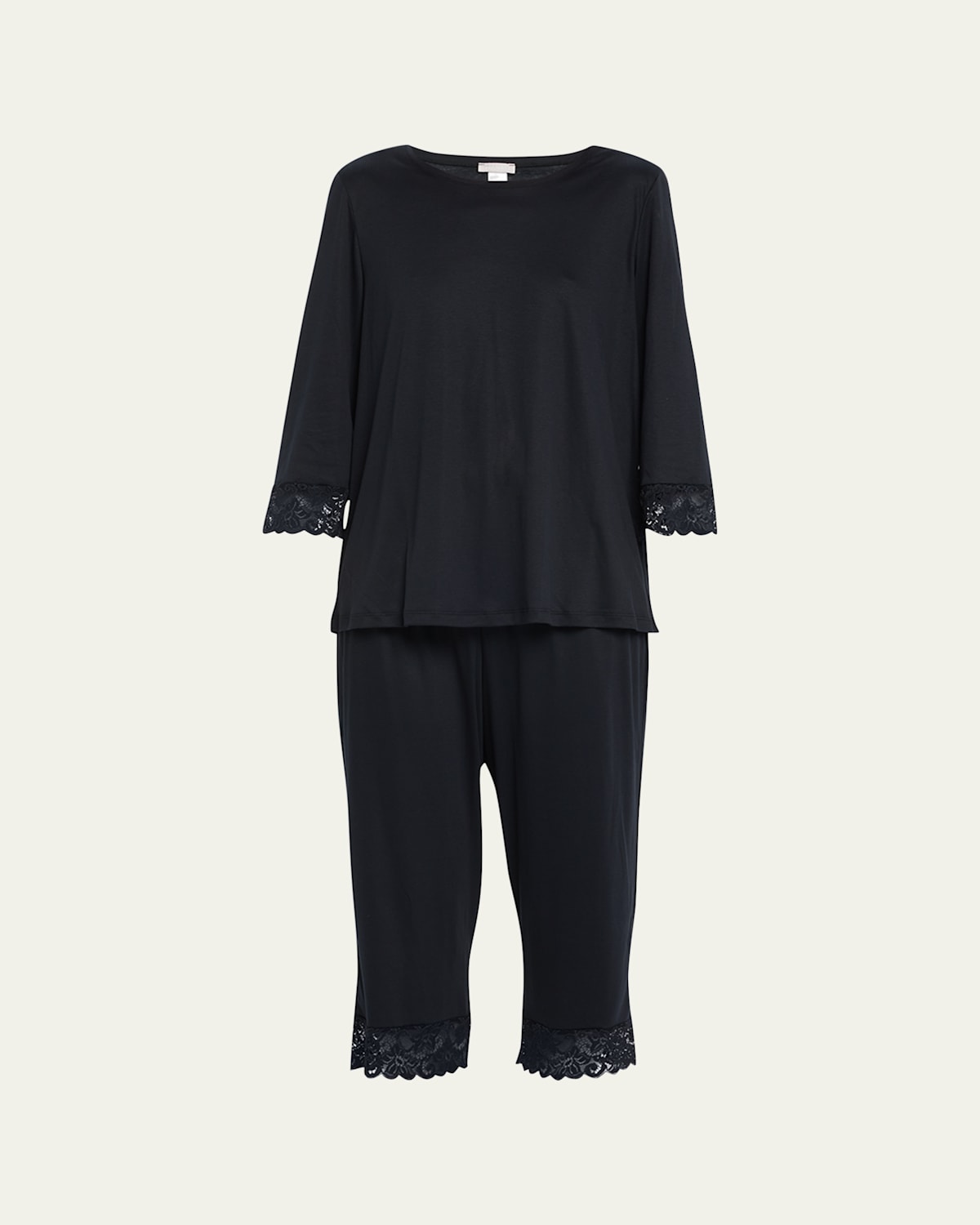 Hanro Moments Lace-trim Cropped Pajama Set In Black
