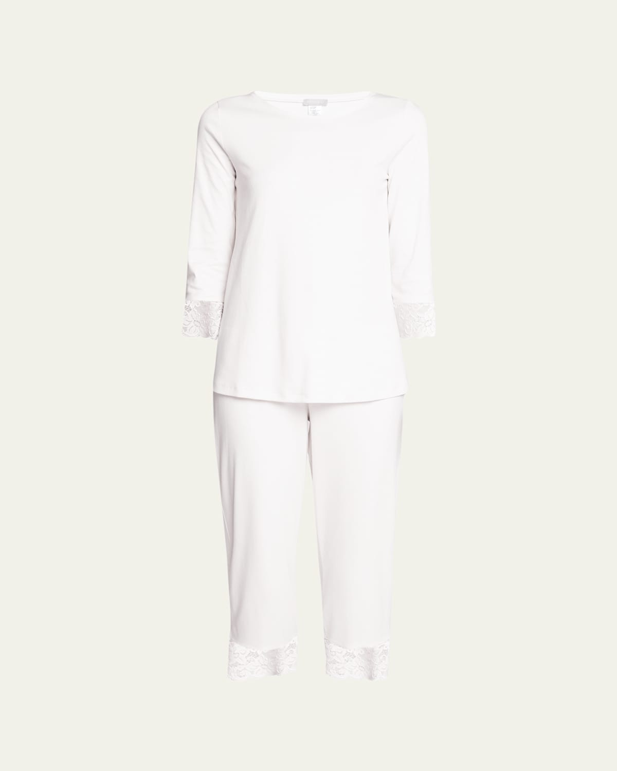 HANRO MOMENTS LACE-TRIM CROPPED PAJAMA SET 