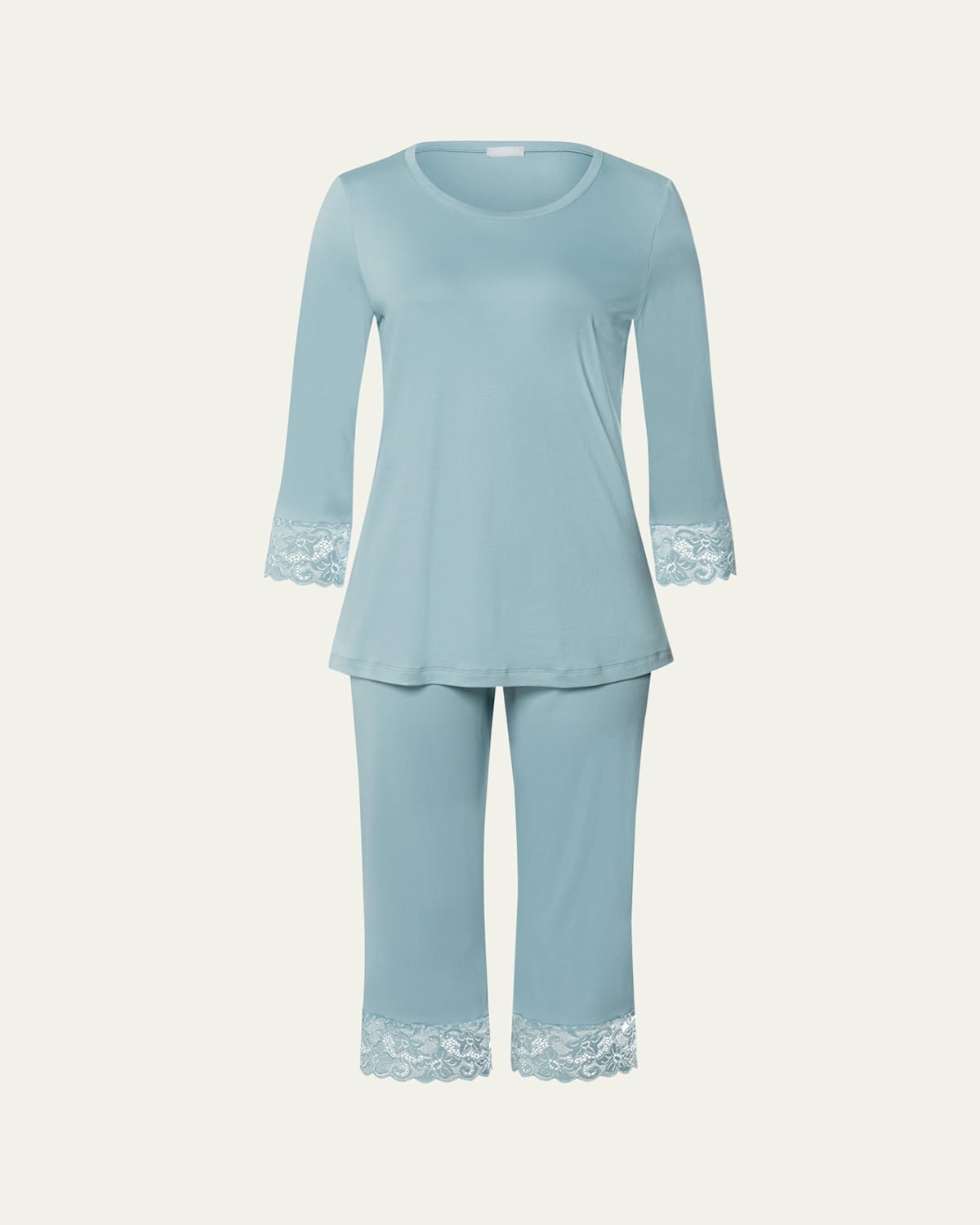 HANRO MOMENTS LACE-TRIM CROPPED PAJAMA SET 