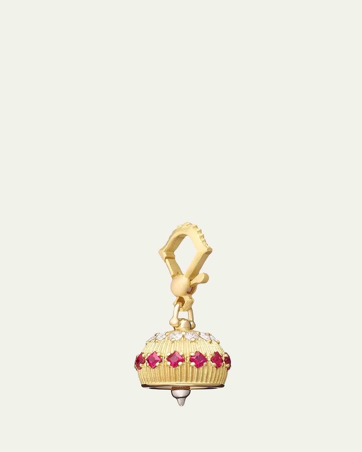 18k Diamond/Ruby Meditation Bell Pendant, 12mm
