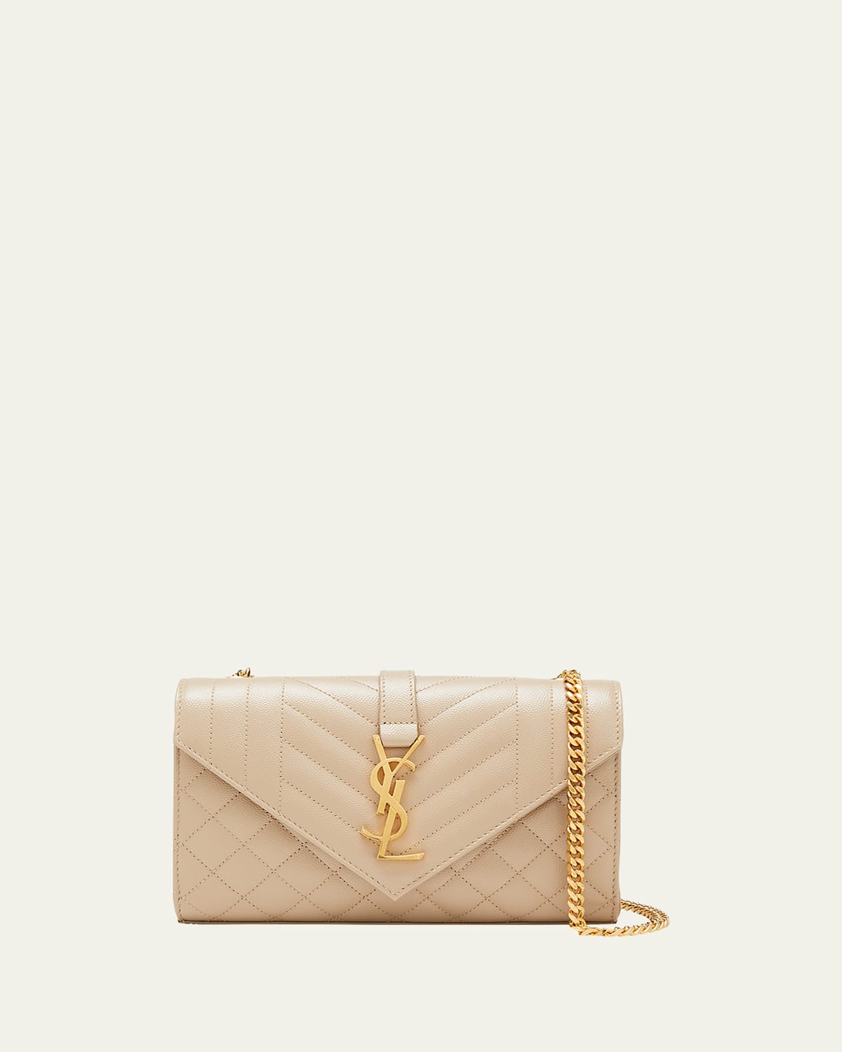 Saint Laurent Envelope Triquilt Small Ysl Shoulder Bag In Grained Leather In Dark Beige