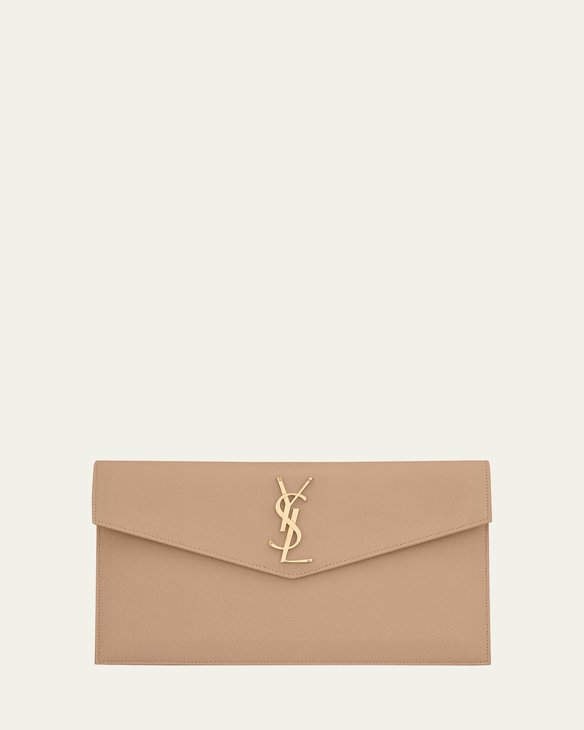 Saint Laurent Beige Leather Envelope With Logo In Dark Beige