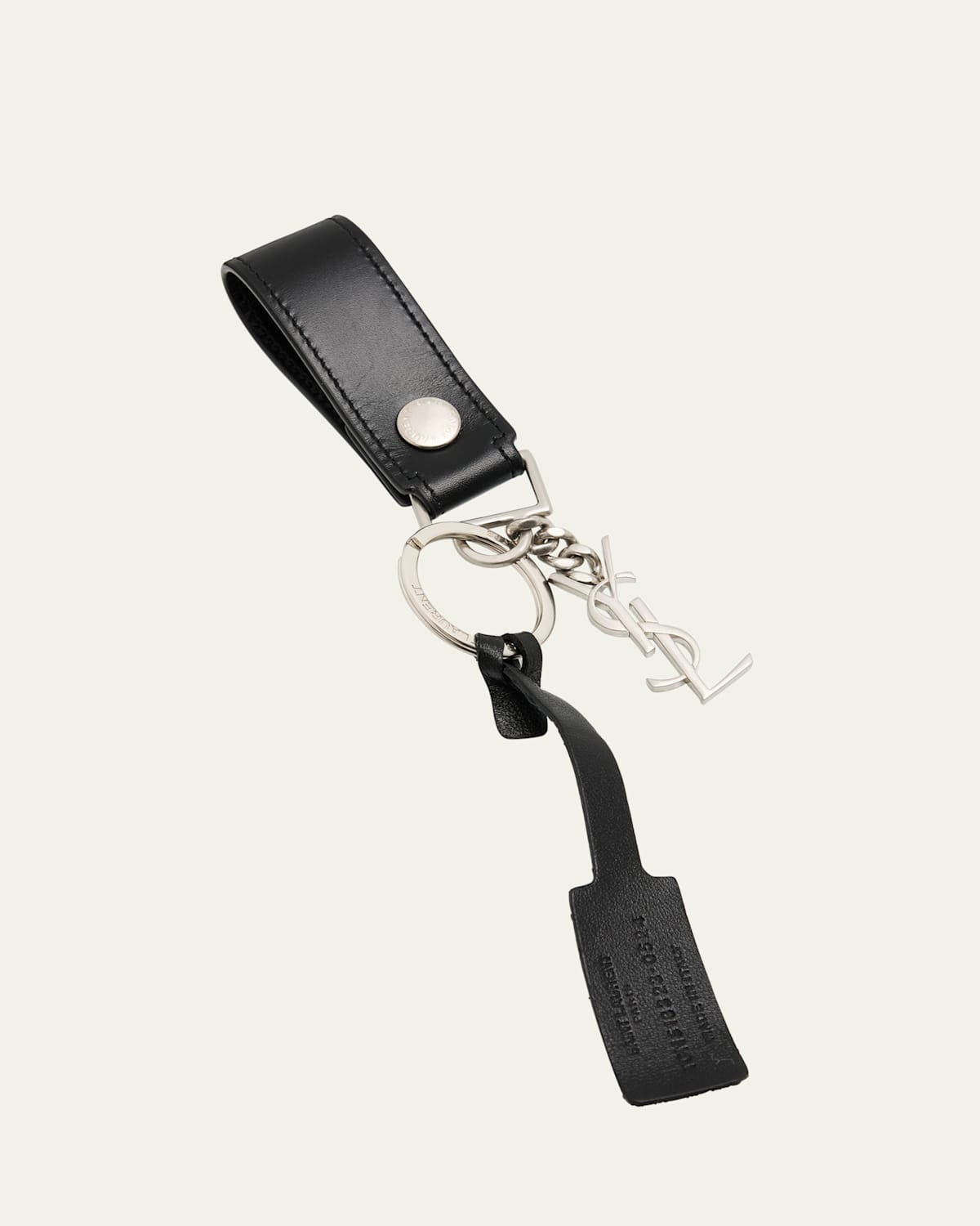 Saint Laurent Men's Cassandre Leather Keychain In Black