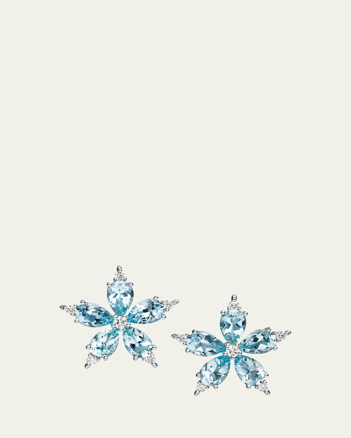 White Gold Large Star Anise Earrings with Aquamarine