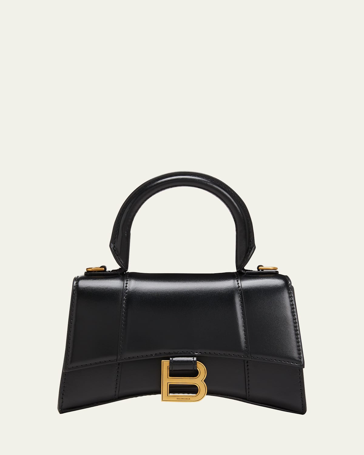 Balenciaga Hourglass Xs Shiny Box Calf Top-handle Bag In Black