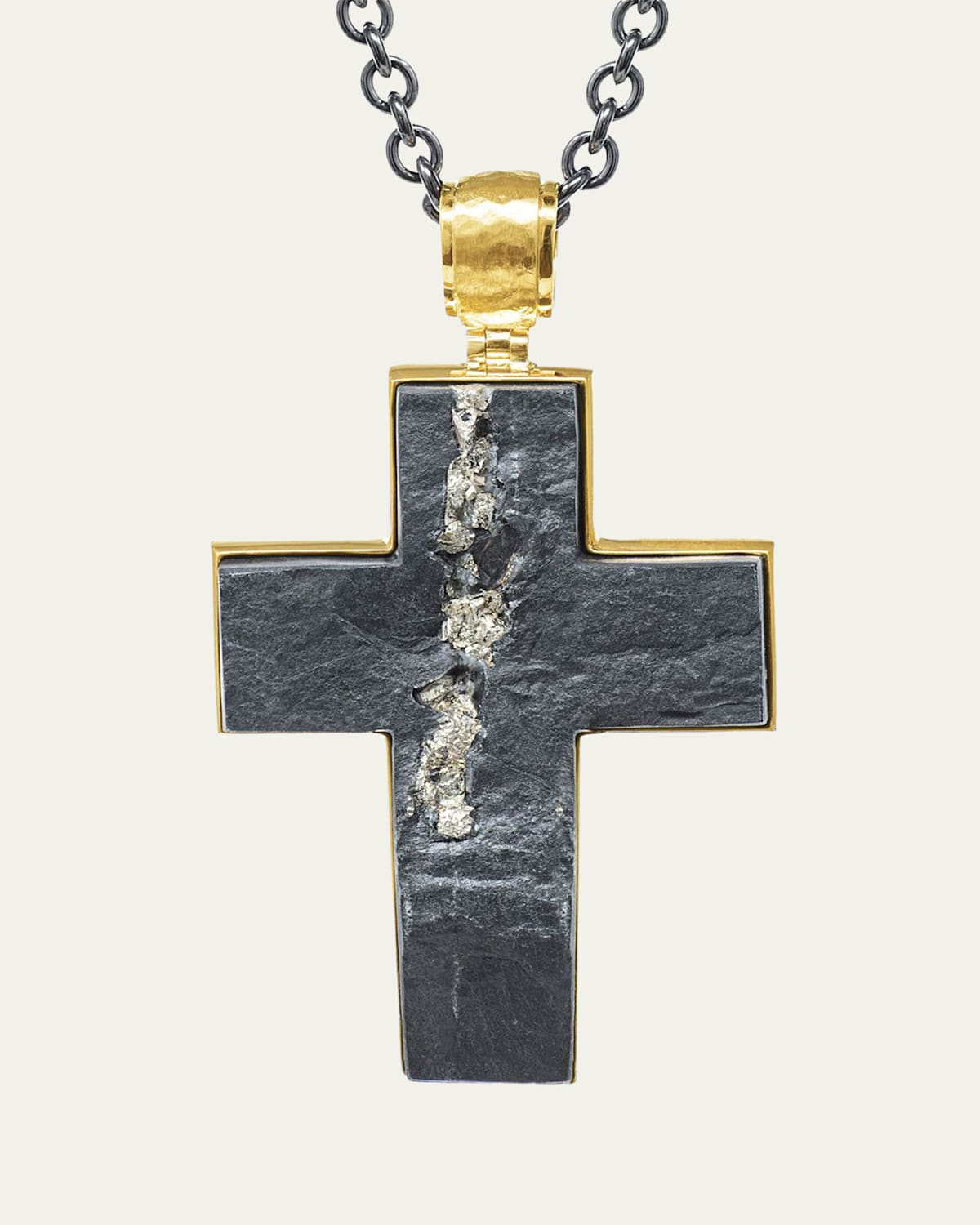 Men's Pyritized Slate 18k Gold Cross Pendant