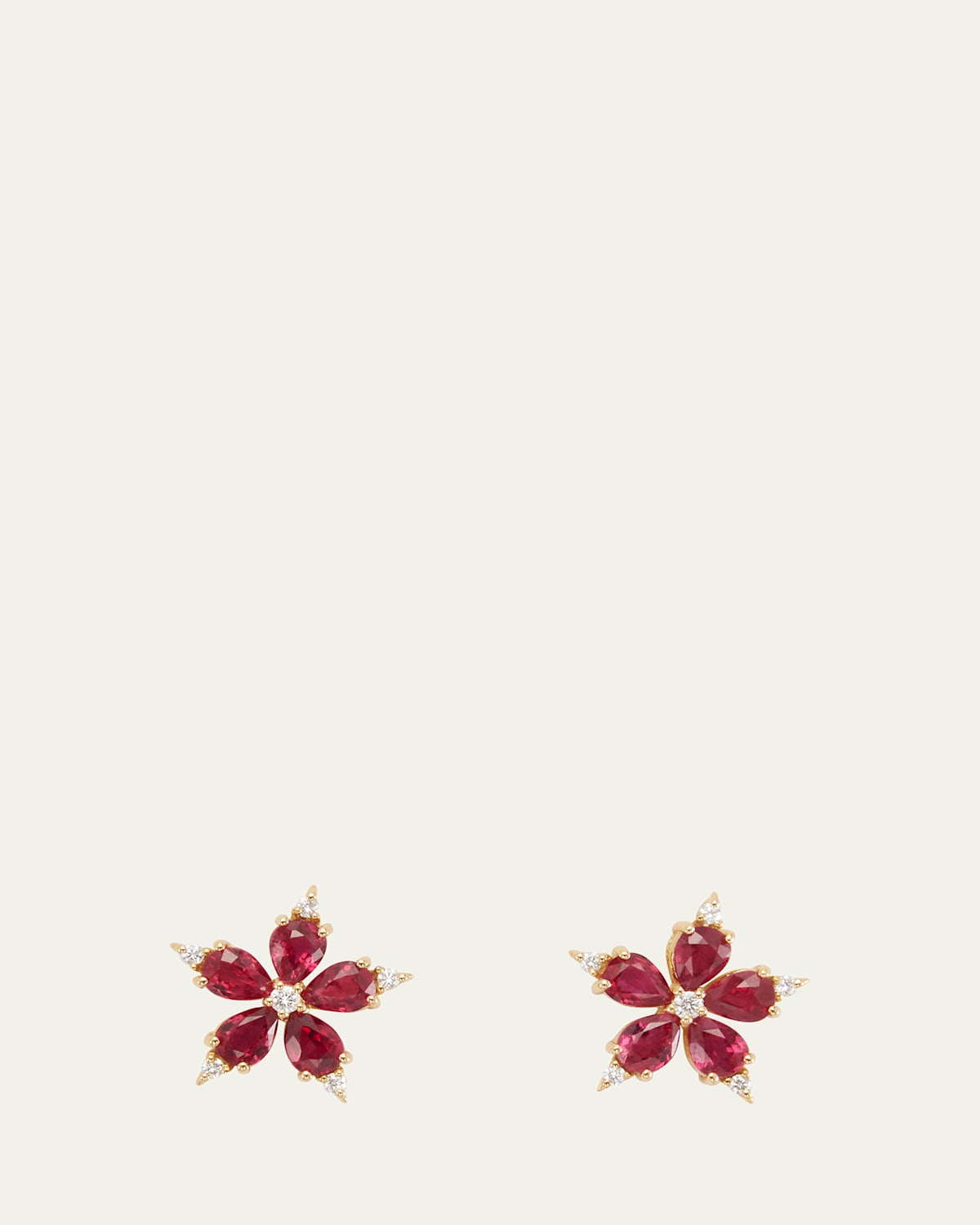Yellow Gold Small Star Anis Earring with Ruby and Diamond