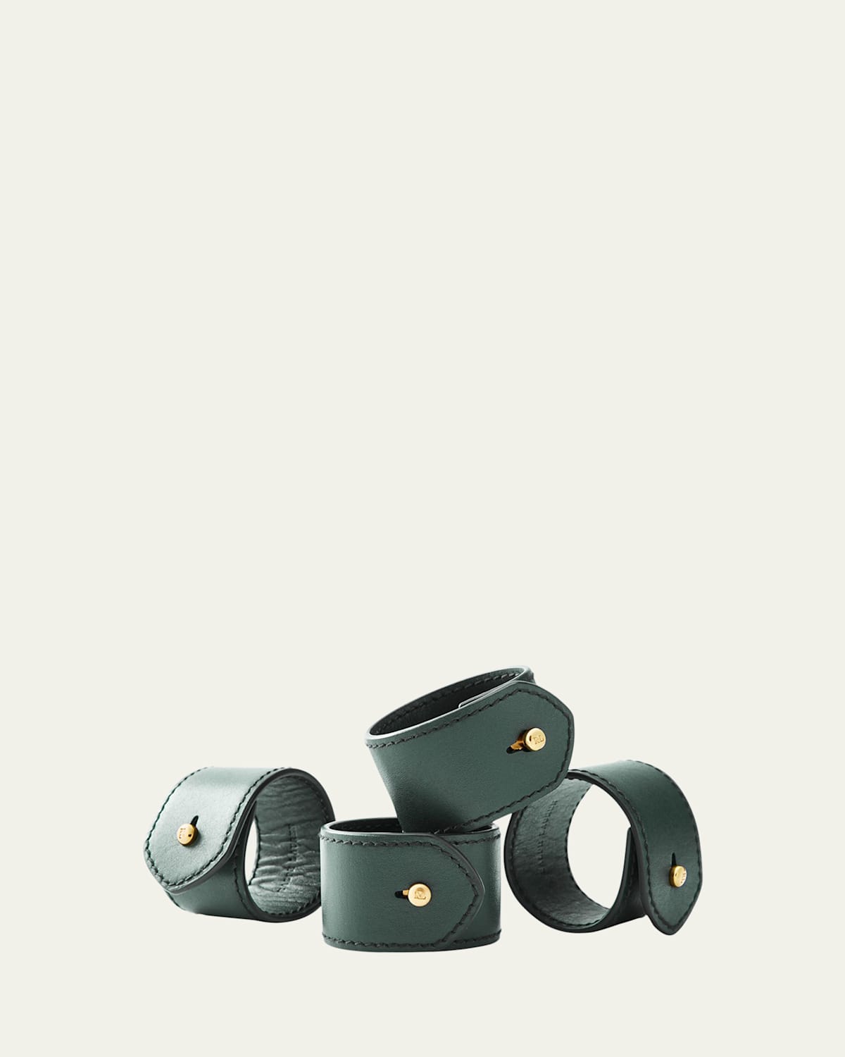 Polo Ralph Lauren Wyatt Leather Napkin Rings, Set Of 4 In Green