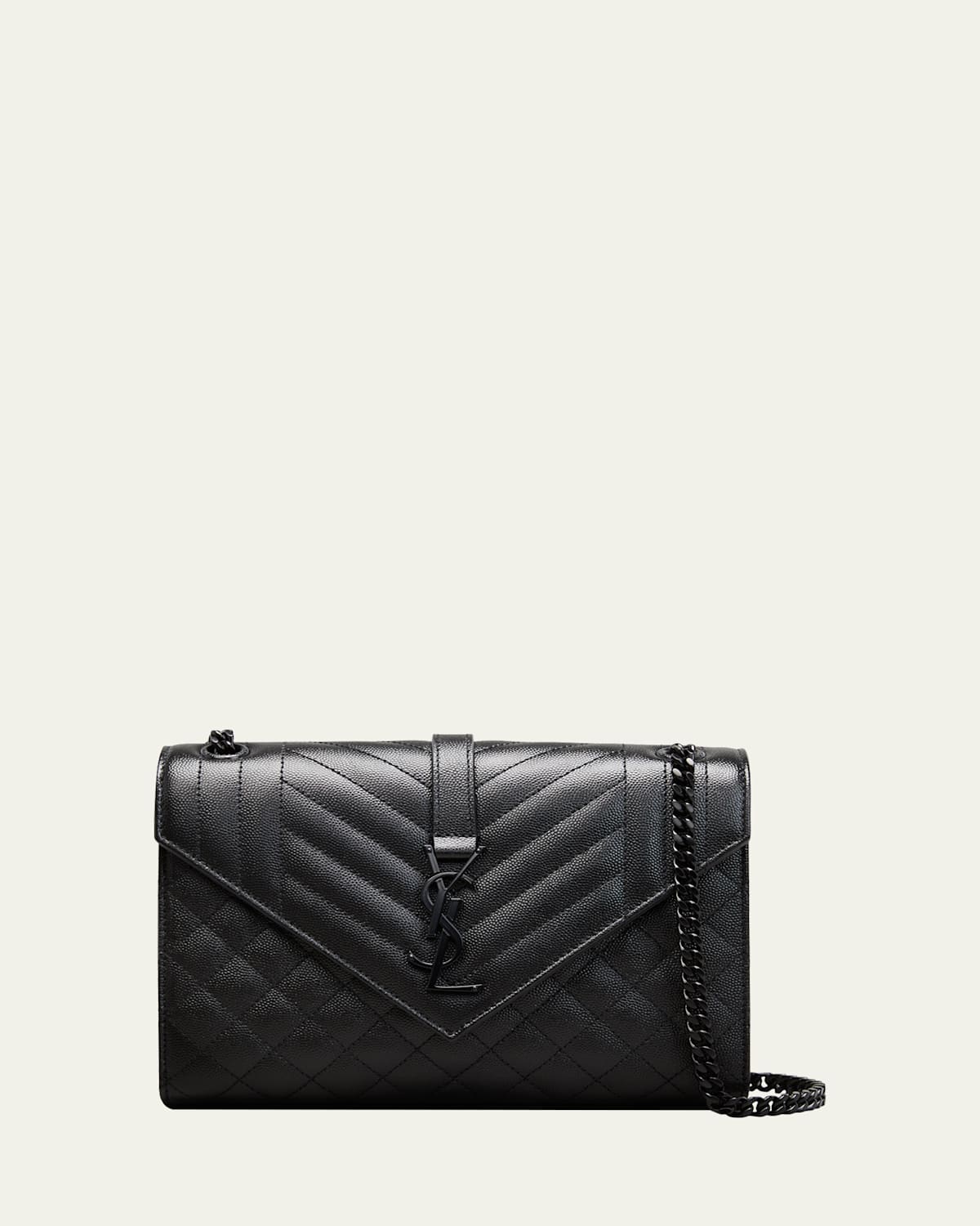 Saint Laurent Envelope Triquilt Medium Ysl Shoulder Bag In Grained Leather In Black