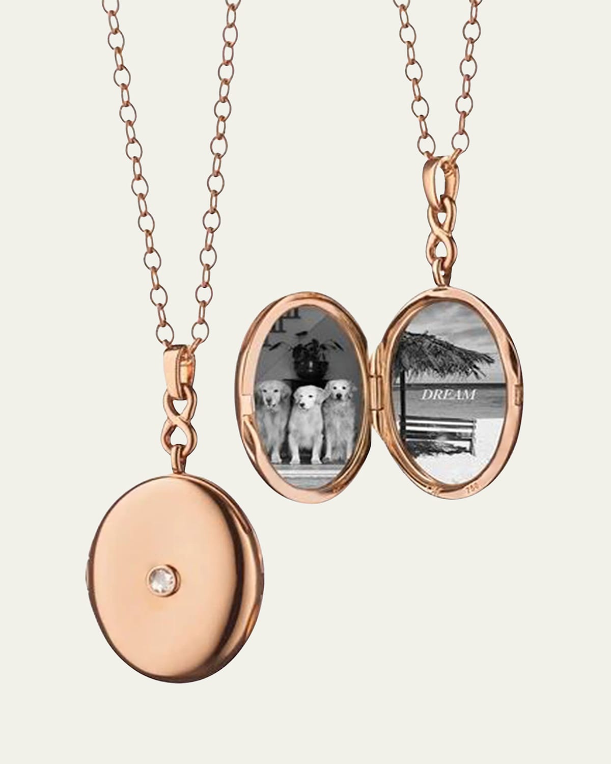 18K Rose Gold Locket Necklace with Diamond Center
