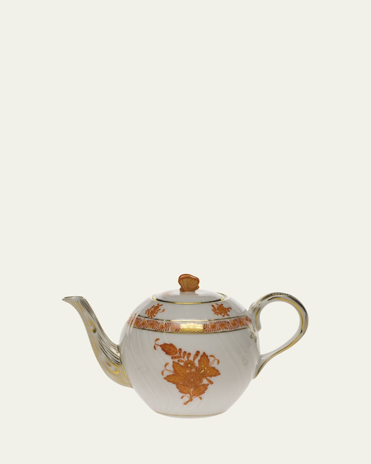 Herend Chinese Bouquet Rust Teapot With Butterfly