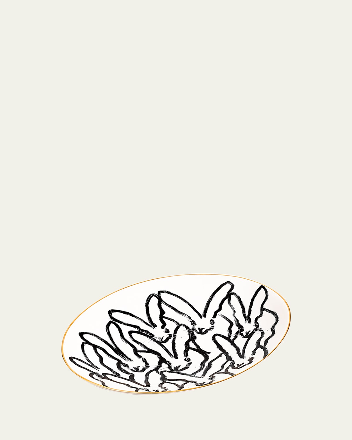 Hunt Slonem Rabbit Run Serving Platter with Gold Rim