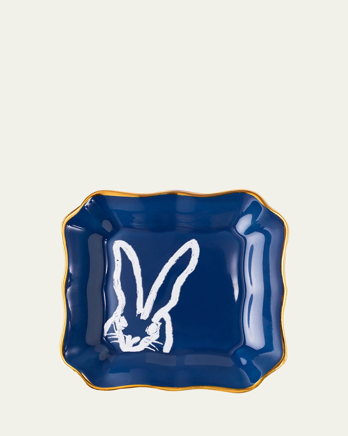 Hunt Slonem Portrait Plate with Gold Rim - Blue