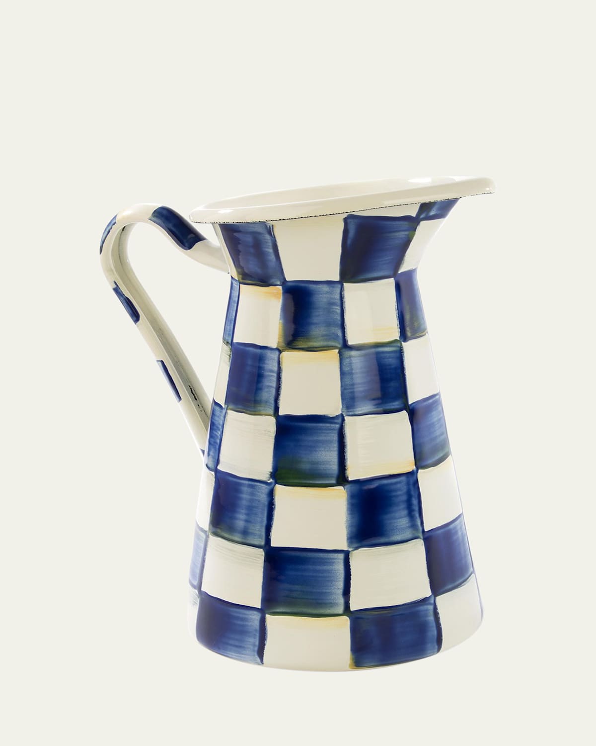 Mackenzie-childs Mackenzie Childs Royal Check Medium Enameled Steel Practical Pitcher In Blue/white