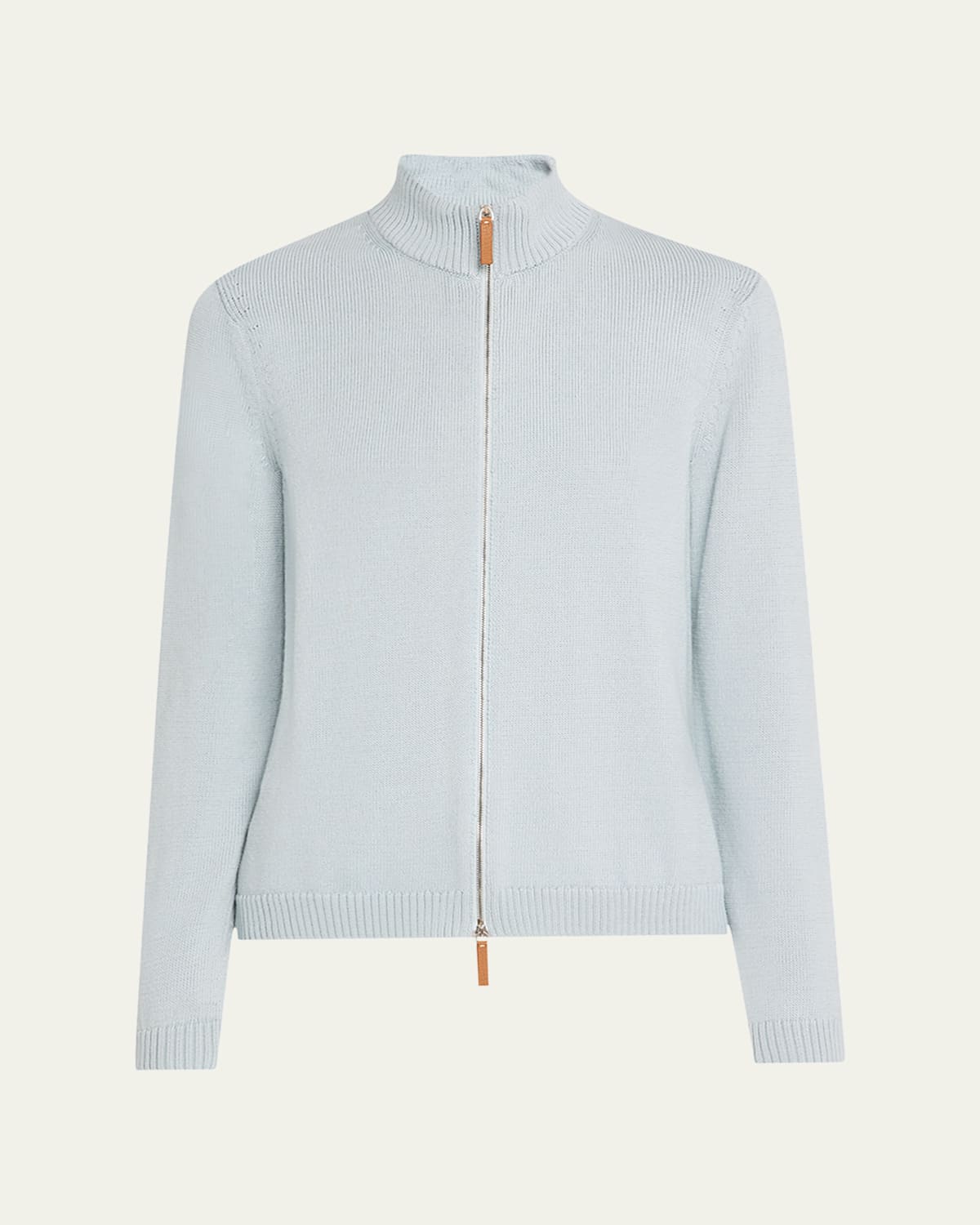 Cotton-Silk Tape Fitted Bomber Sweater