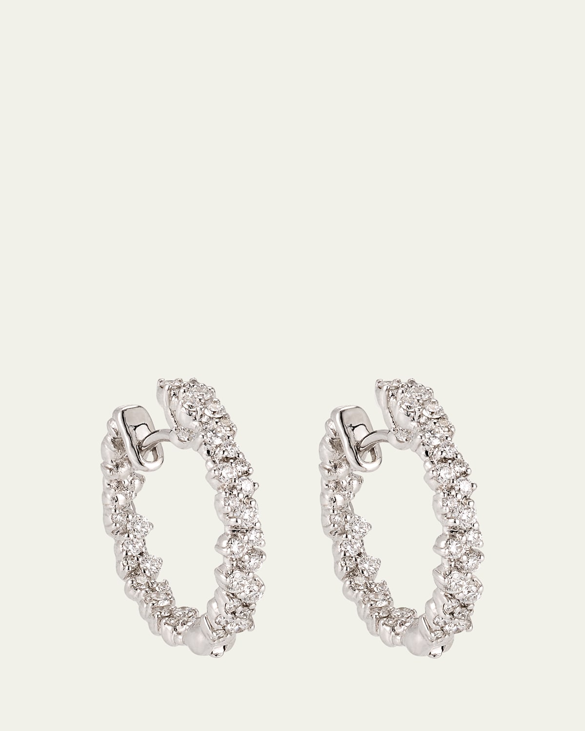 15mm Confetti 18K White Gold Diamond Hoop Earrings
