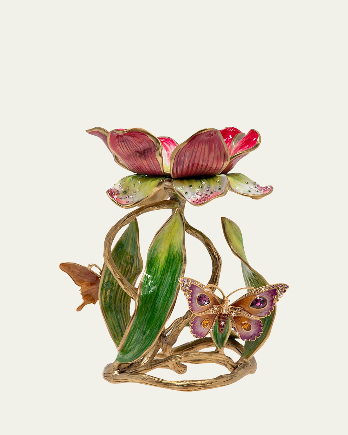 Jay Strongwater Meredith Floral Pillar Candle Holder In Multi