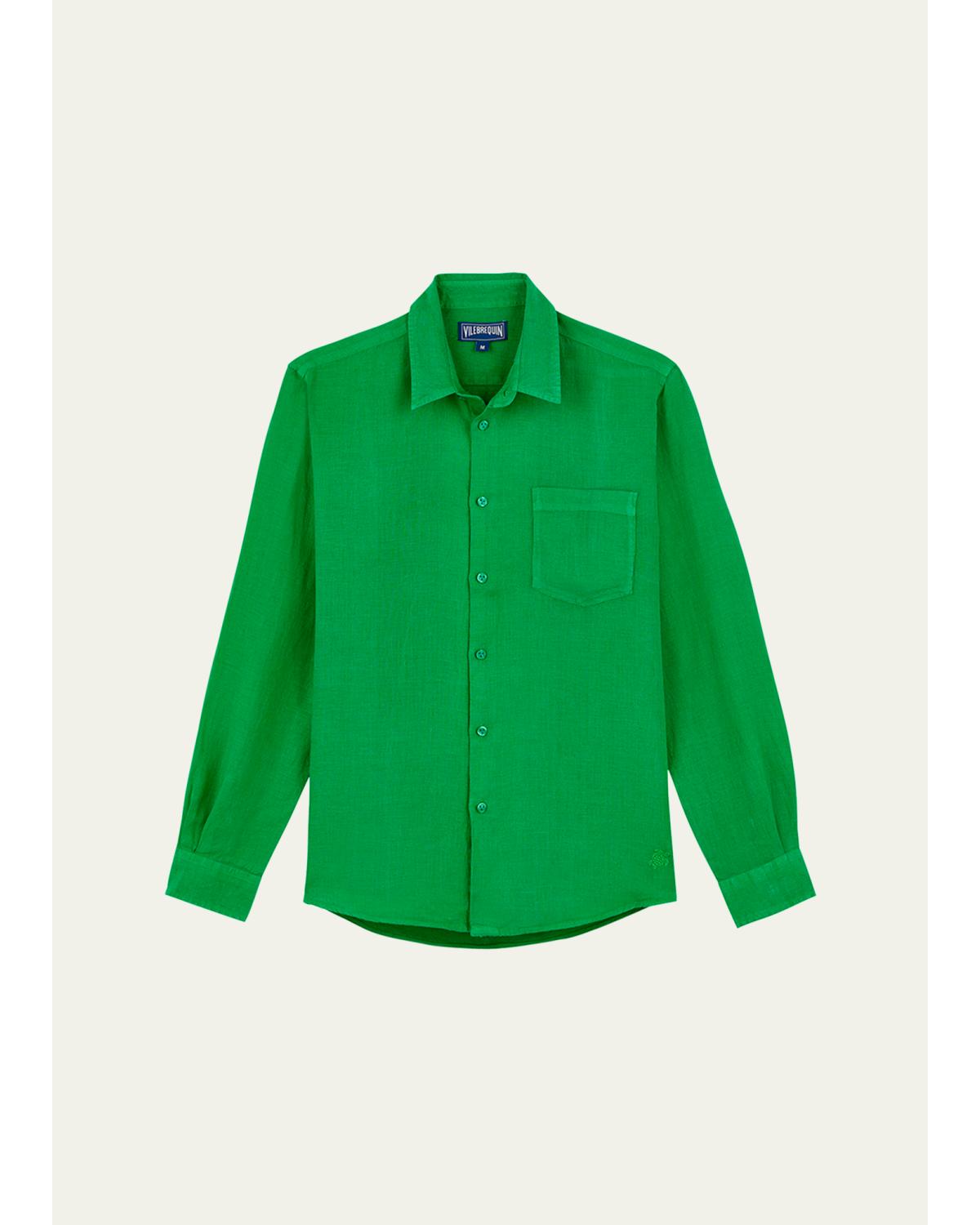 Men'S Caroubis Solid Linen Sport Shirt
