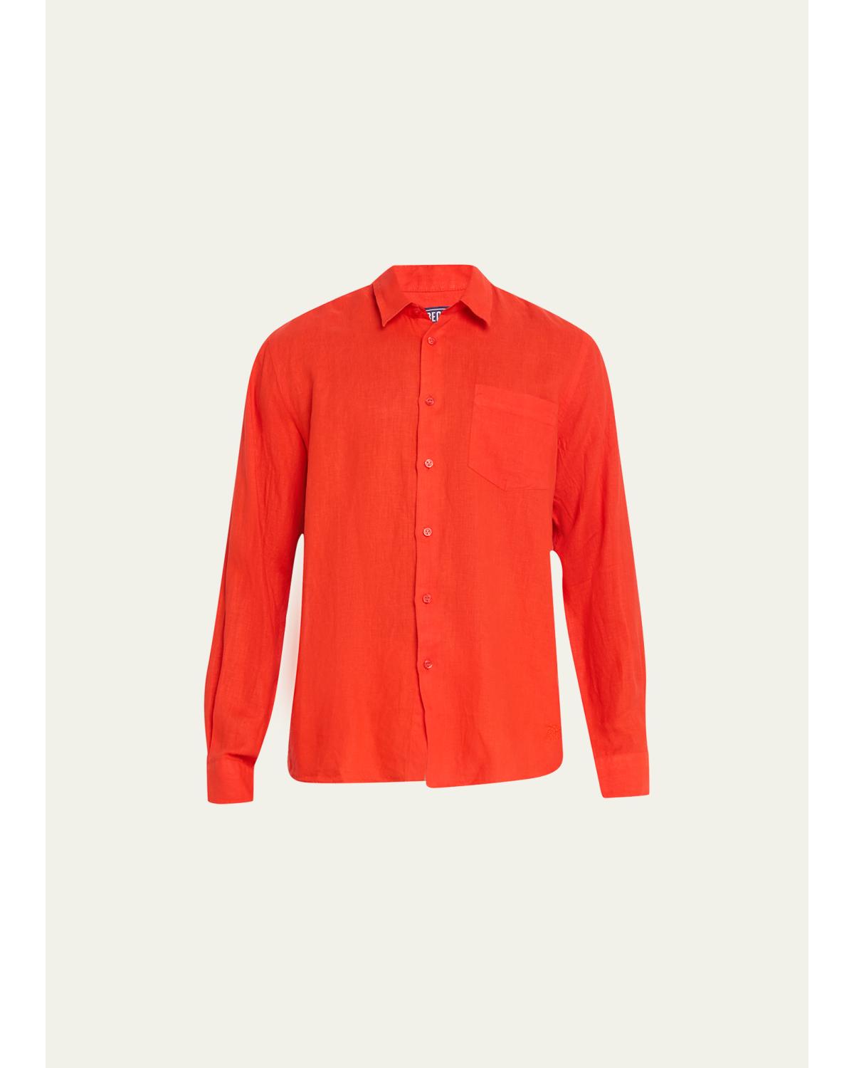 Men'S Caroubis Solid Linen Sport Shirt