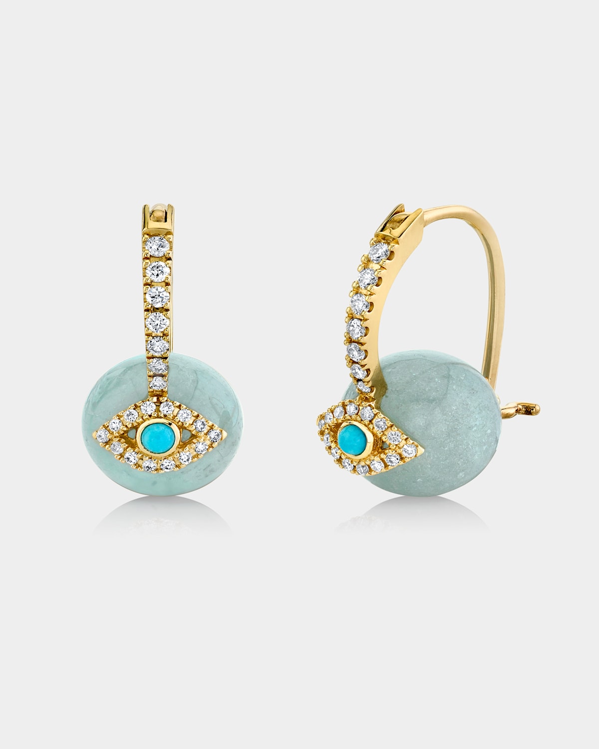 Sydney Evan 14K Aquamarine Beaded Earrings with Diamond and Turquoise Evil Eye