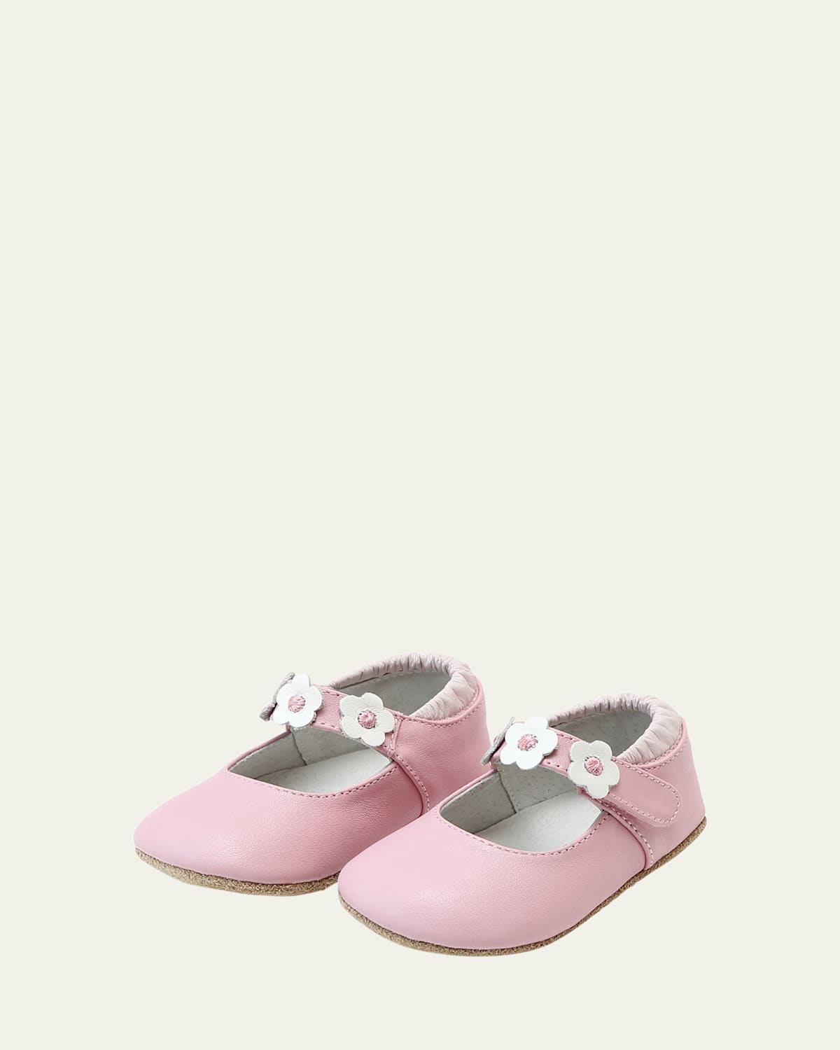 L'amour Shoes Kids' Girl's Hope Soft Leather Flower Strap Crib Mary Jane, Baby In Pink