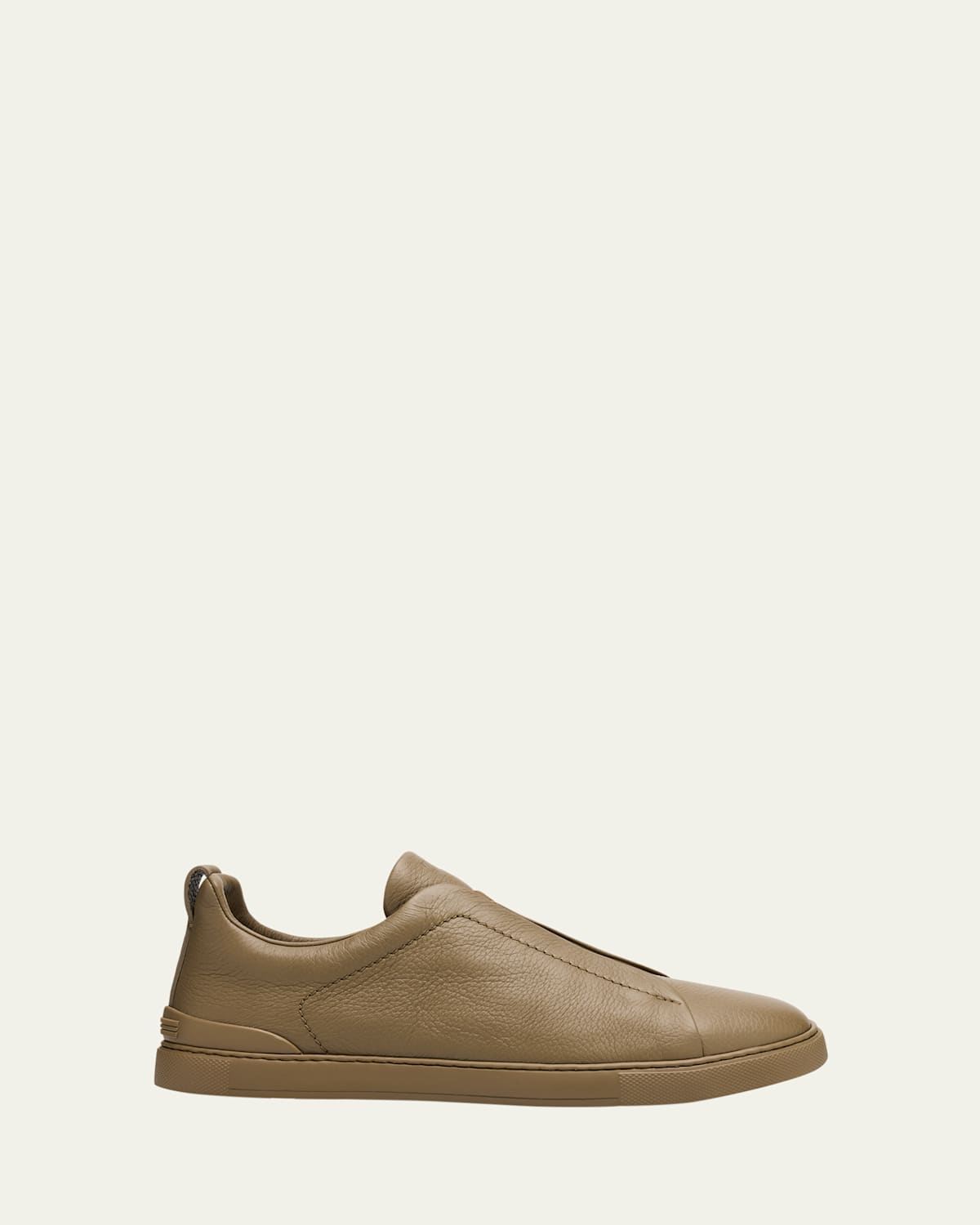Zegna Leather Triple Stitch Sneakers In Medium Brown