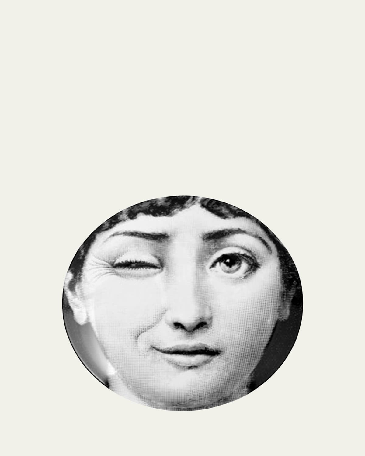 Fornasetti Tema E Variazioni N. 130 Winking Face Wall Plate In Black/white