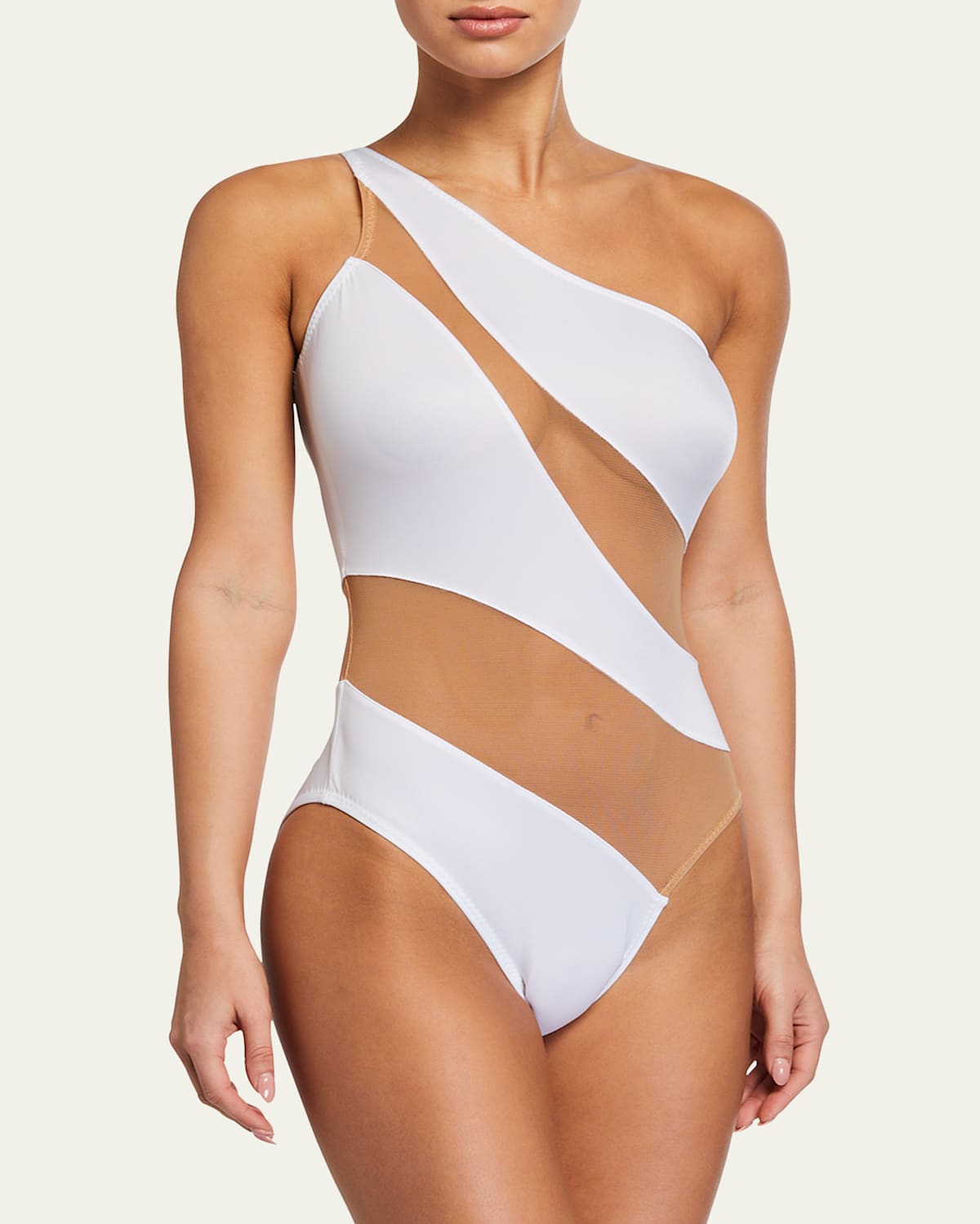Norma Kamali Mio Snake Mesh One-piece Swimsuit In White