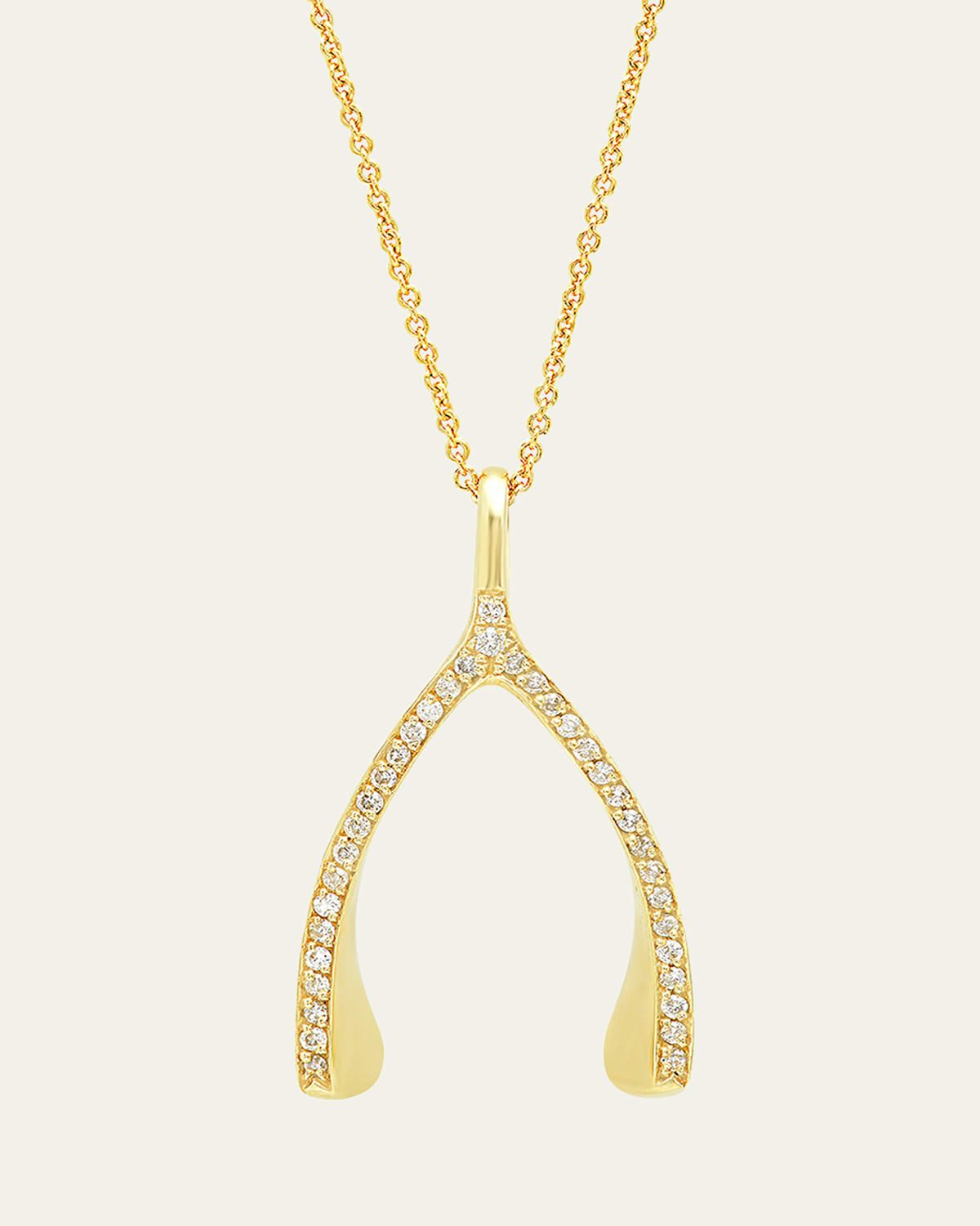 18k Yellow Gold Diamond Wishbone Necklace