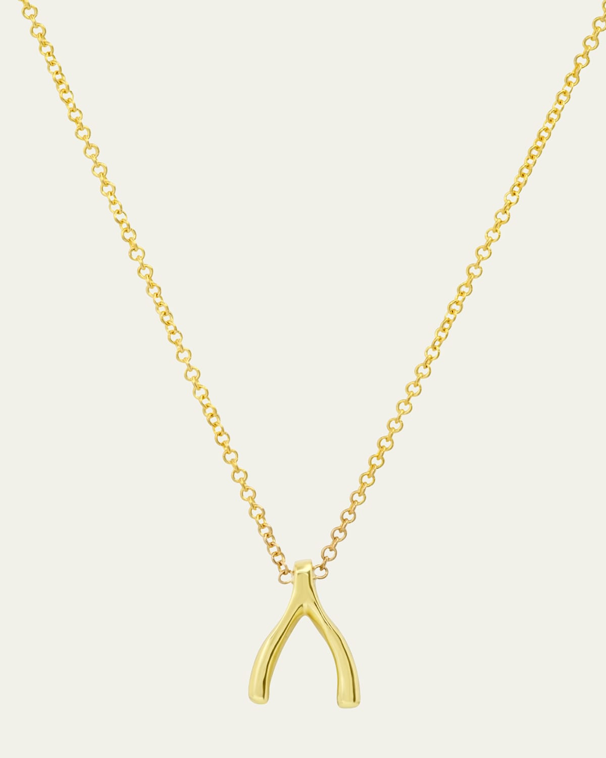 18k Yellow Gold Mini Wishbone Pendant Necklace on 14k Chain