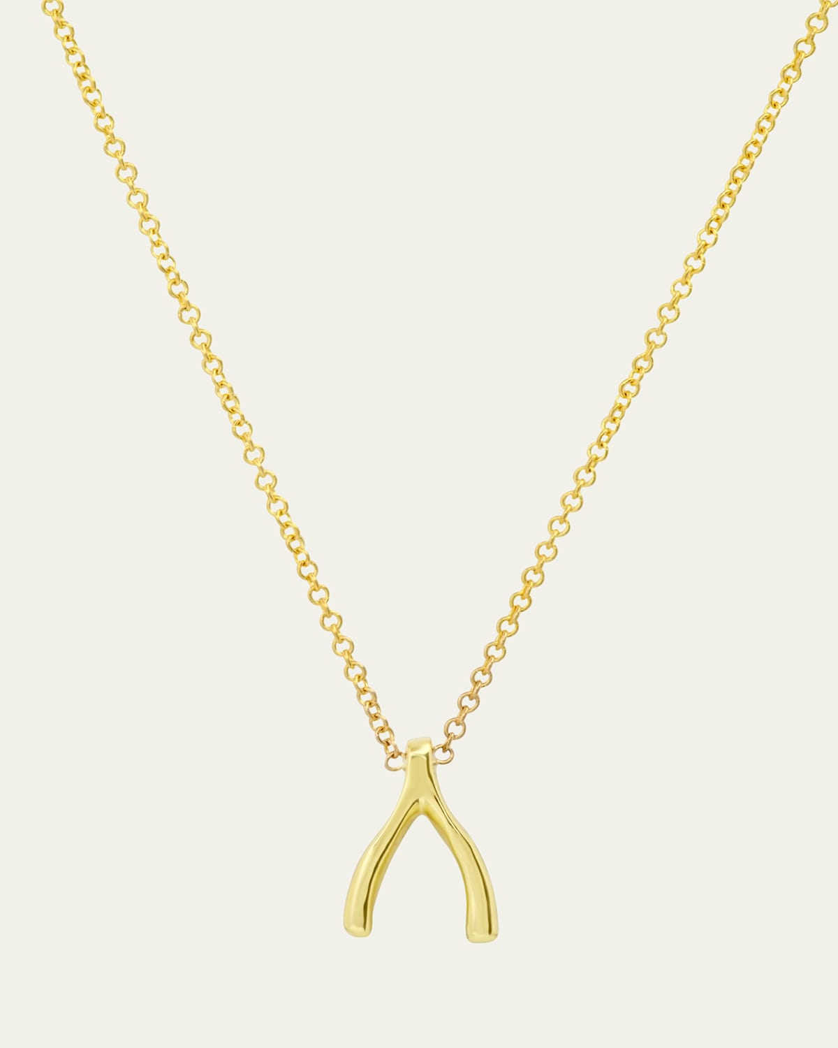 Jennifer Meyer 18k Yellow Gold Mini Wishbone Pendant Necklace on 14k Chain