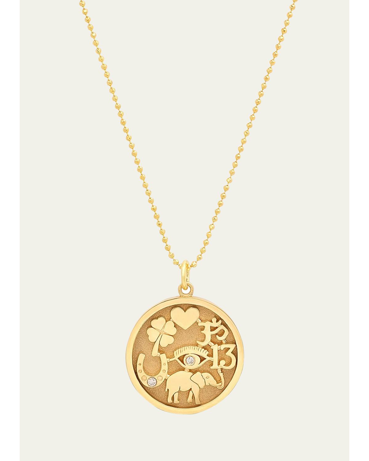 18k Good Luck Pendant Necklace with Diamonds