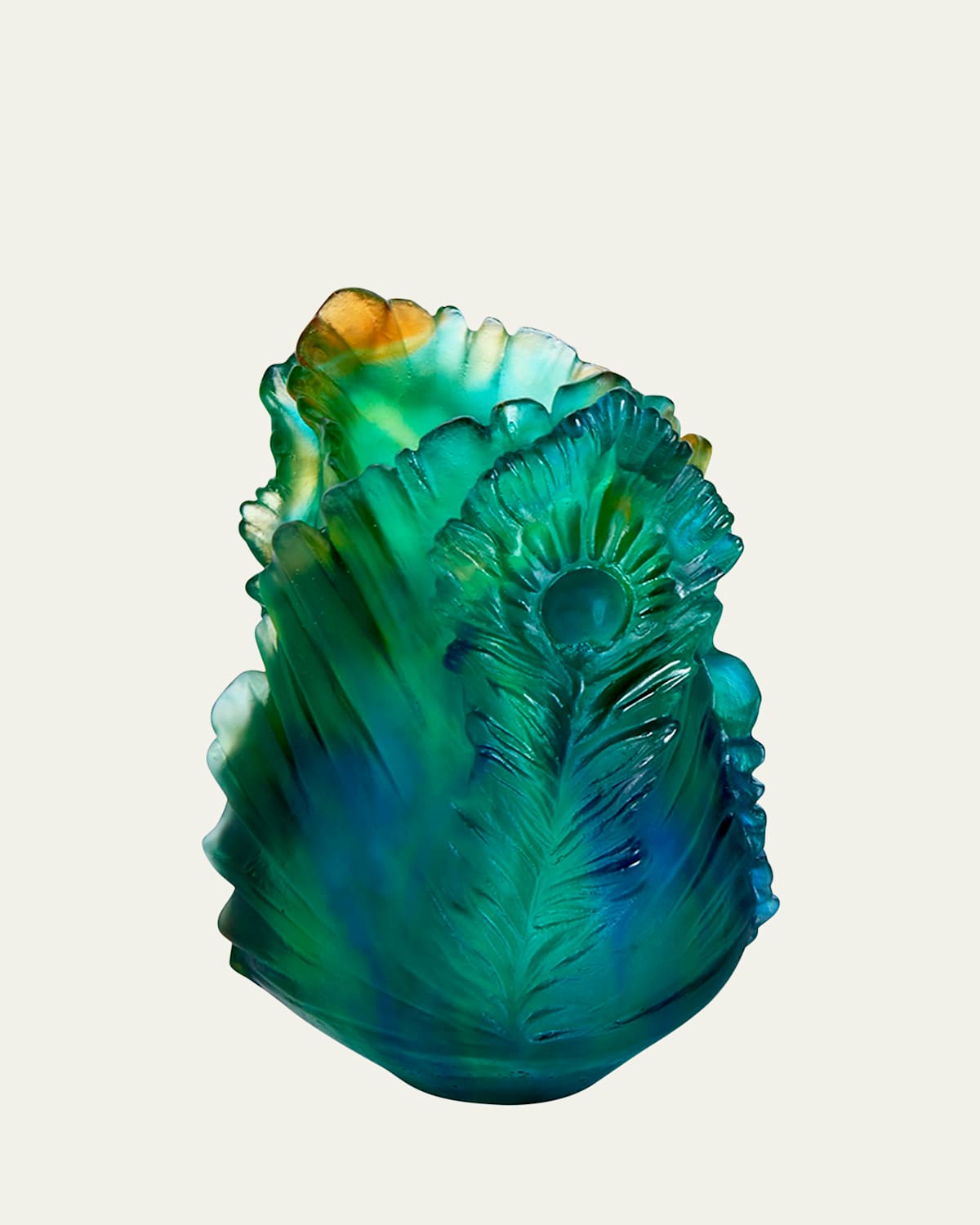 Daum Fleur De Paon Vase - Small In Blue/green