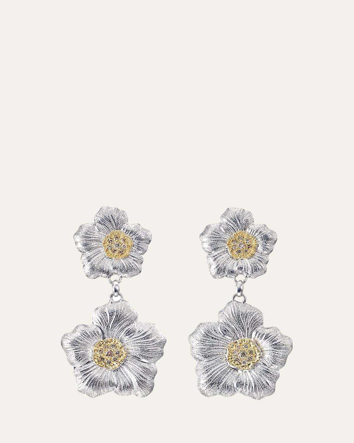 Blossoms Gardenia Silver/Gold Pendant Earrings W Diamond