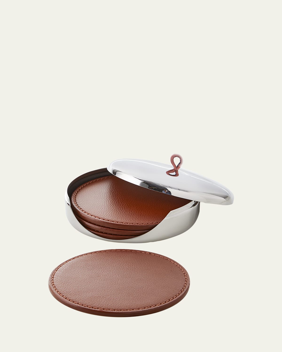 Georg Jensen Sky Leather Coasters, Set Of 4 In Silver