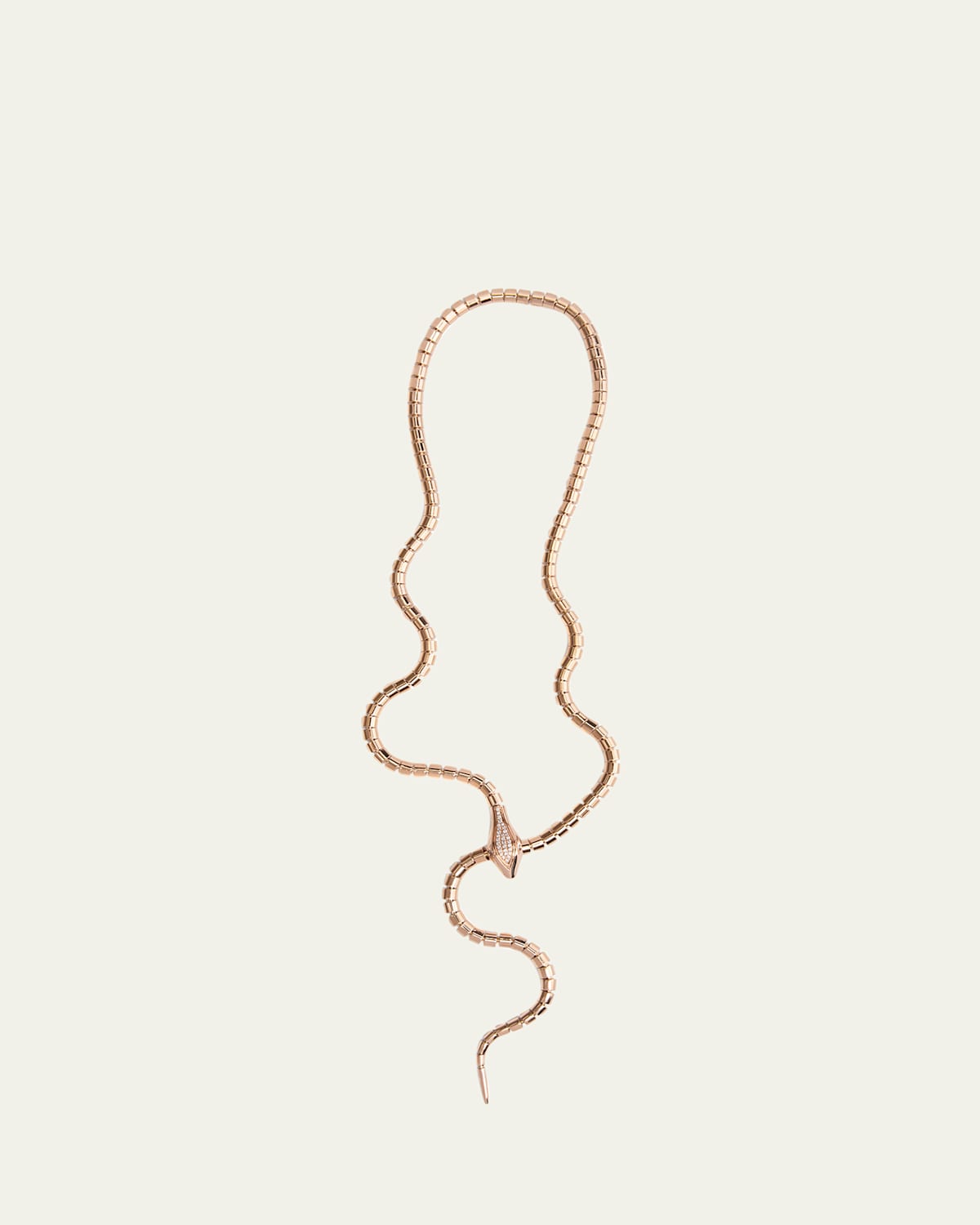 18K Rose Gold Snake Lariat Wrap Around Necklace with Diamonds