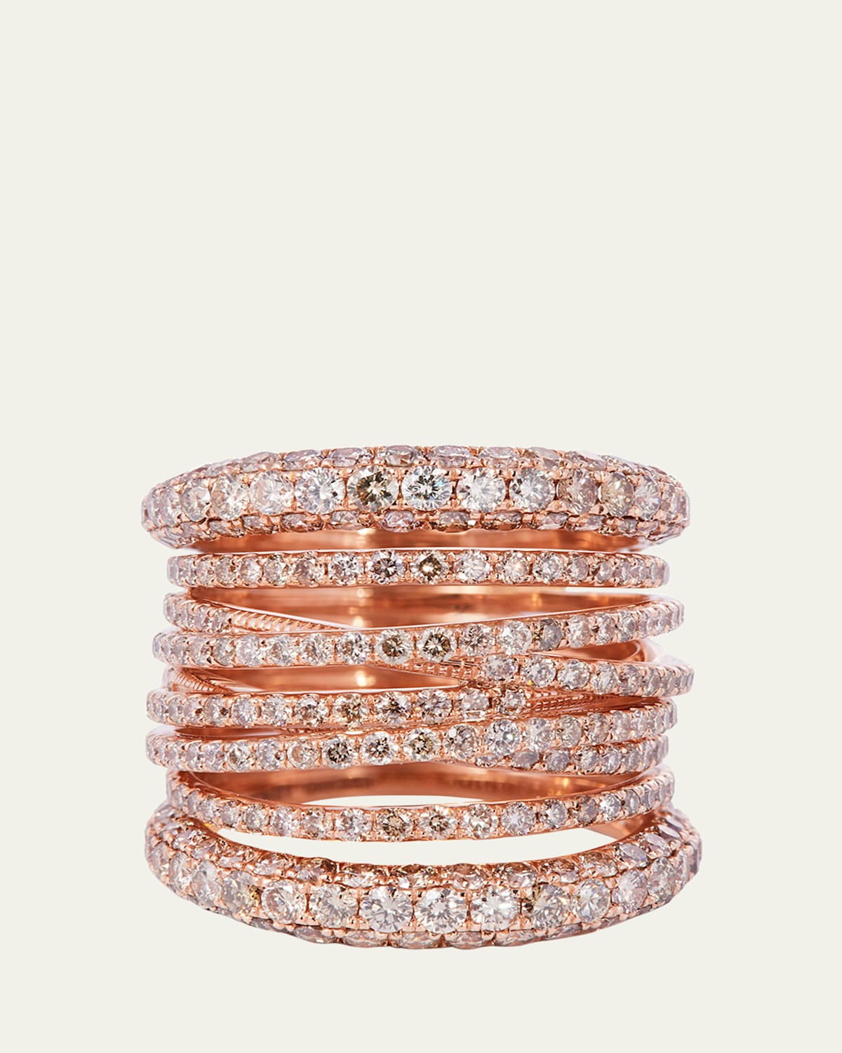 18K Rose Gold Brown Diamond Tall Scribble Band Ring, Size 6.5