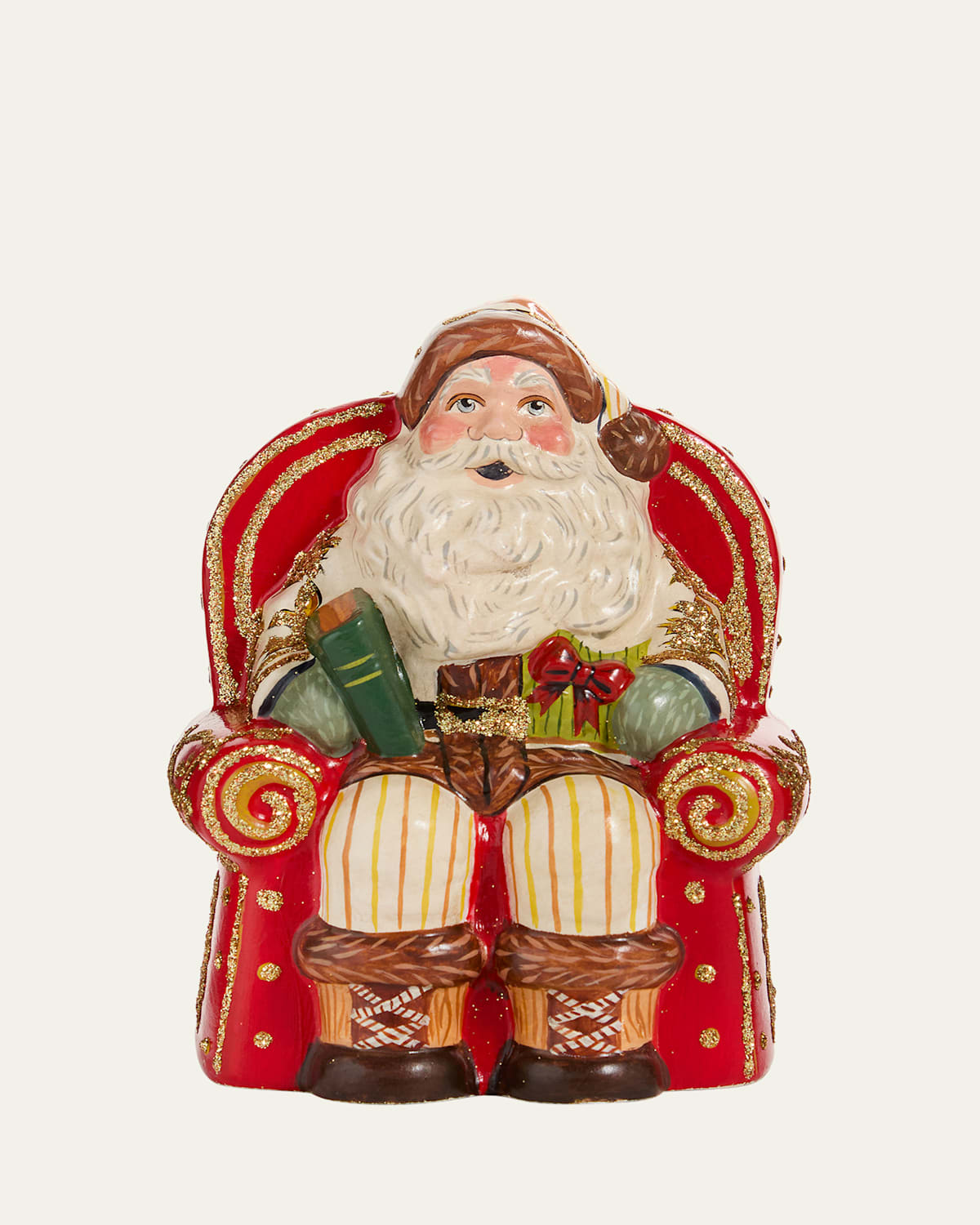 Vaillancourt Folk Art Santa On His Red Throne In Multi