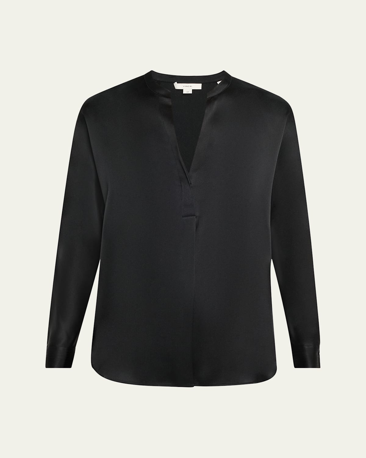 Vince Silk Band-collar Blouse In Black