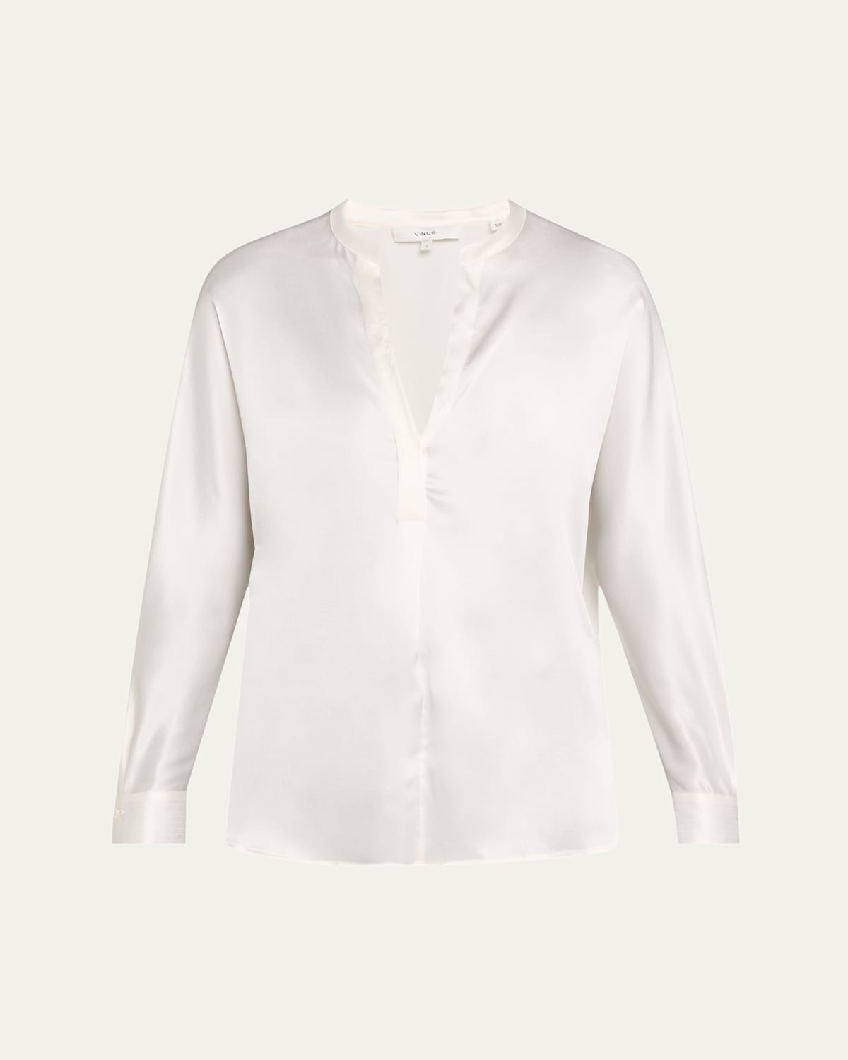 Vince Silk Band-collar Blouse In White