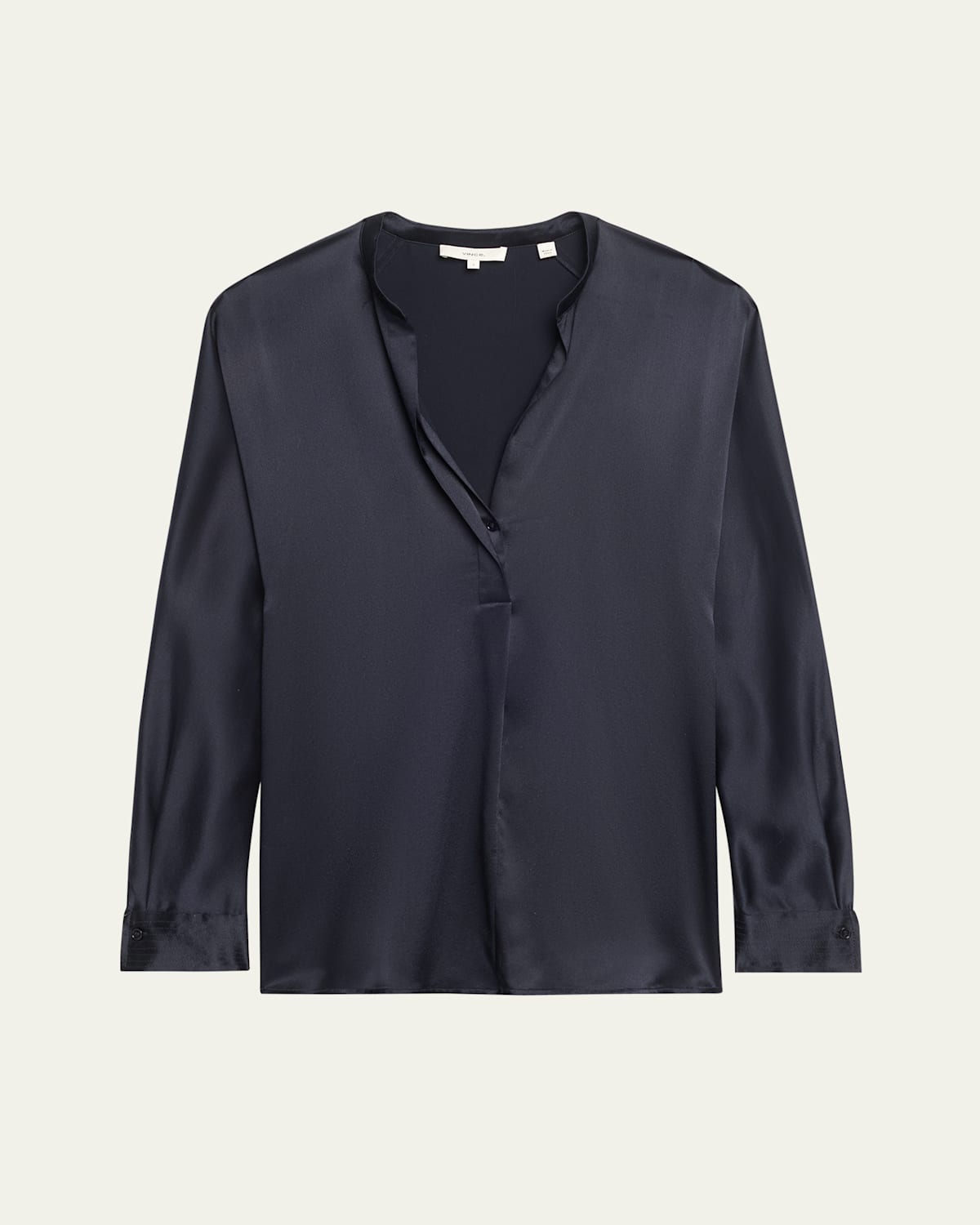 Vince Silk Band-collar Blouse In Blue